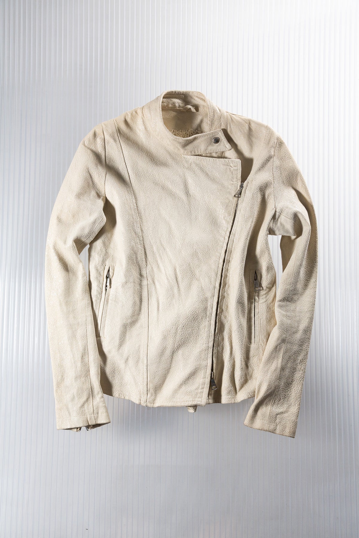 GIORGIO BRATO CREAM ASYMMETRIC LEATHER JACKET
