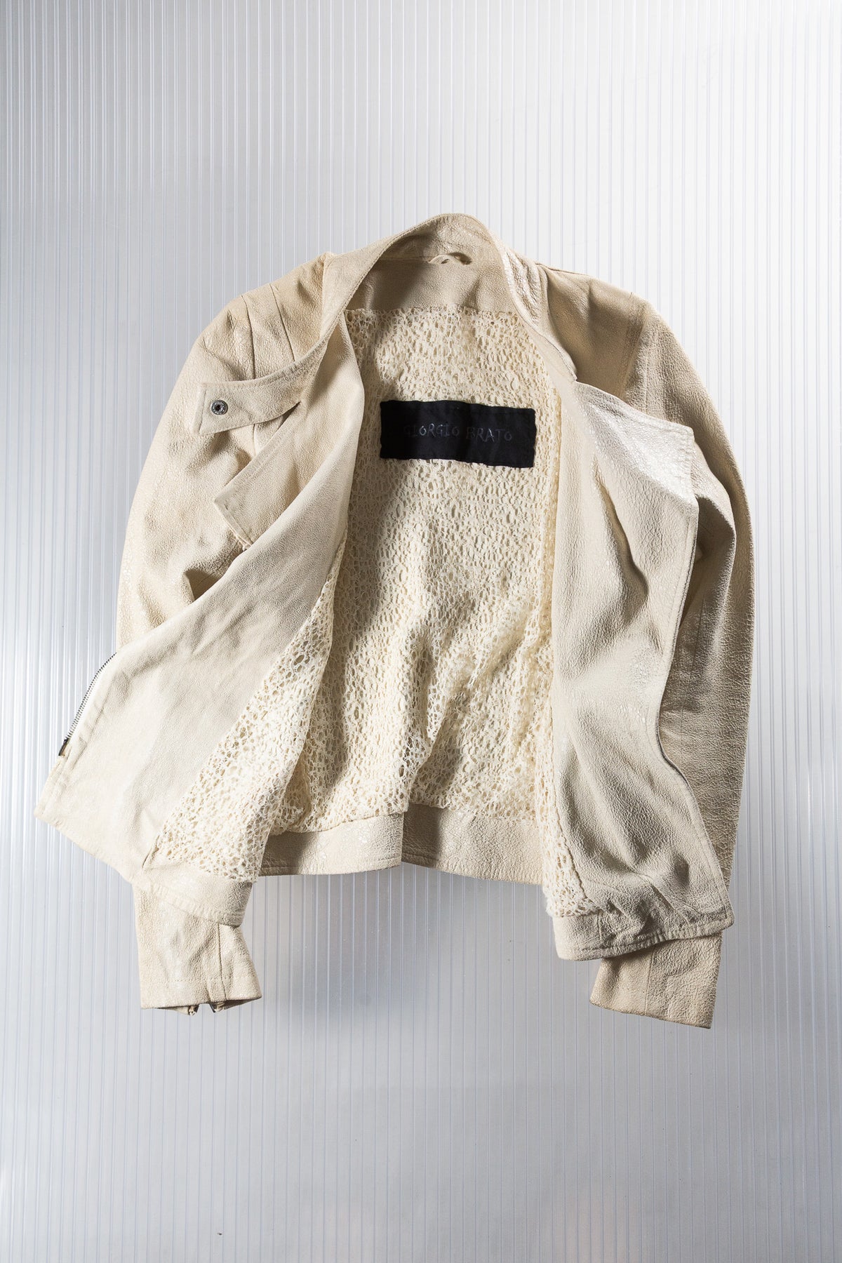 GIORGIO BRATO CREAM ASYMMETRIC LEATHER JACKET