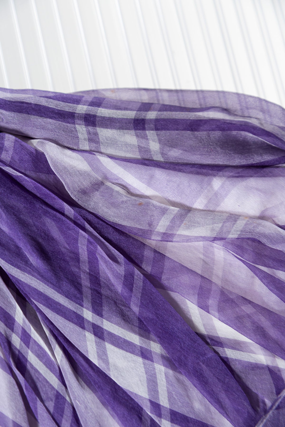 PURPLE SILK PLAID DRAPED DRESS