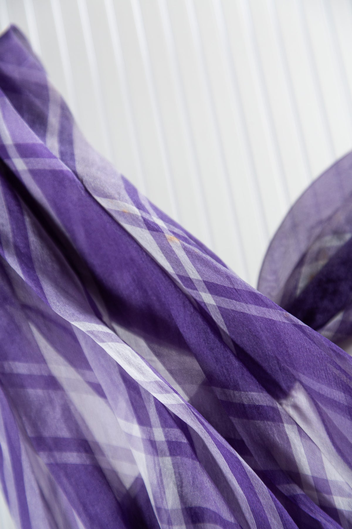 PURPLE SILK PLAID DRAPED DRESS