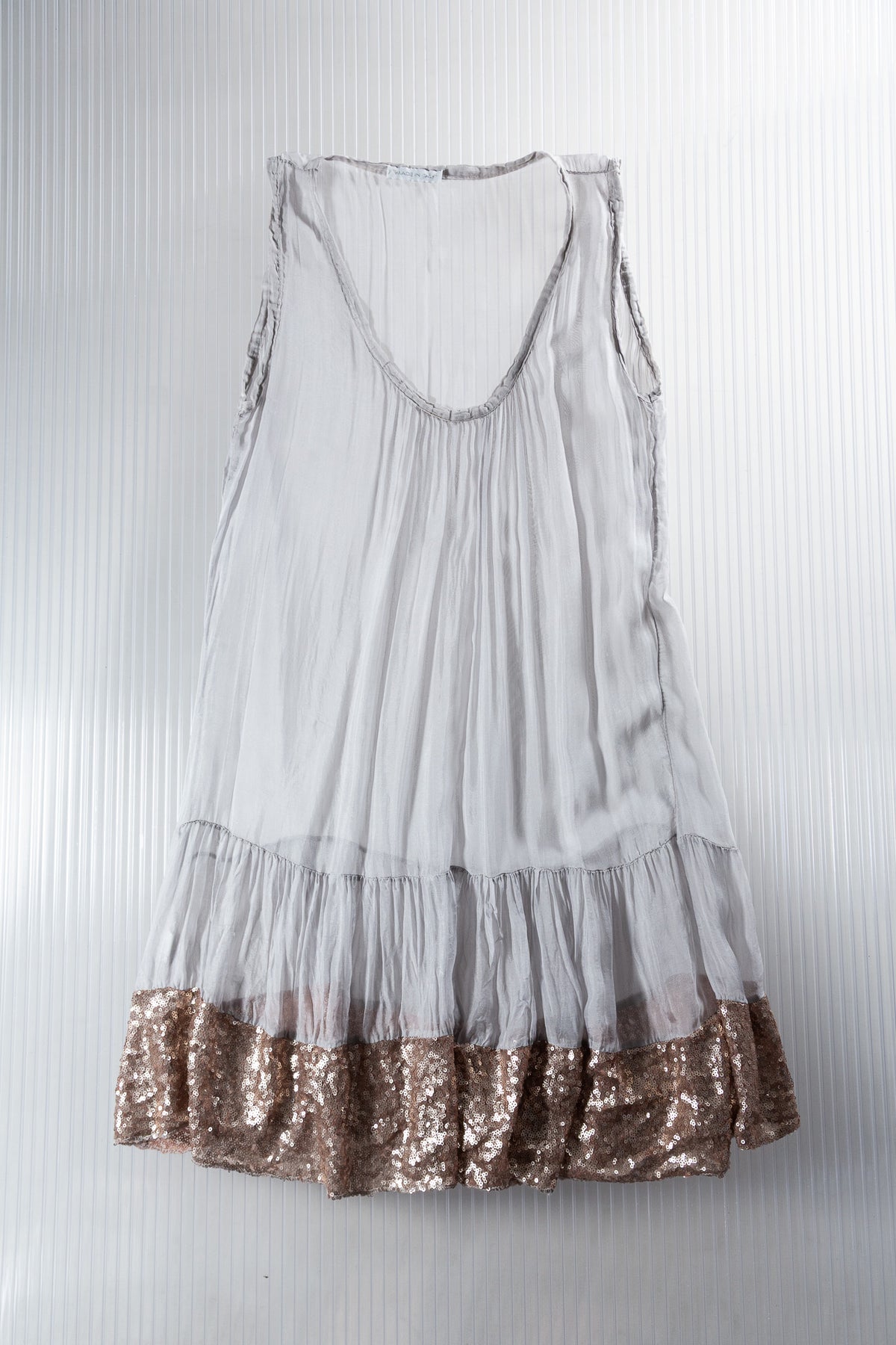 GREY SEE-THROUGH SILK SEQUIN DRESS