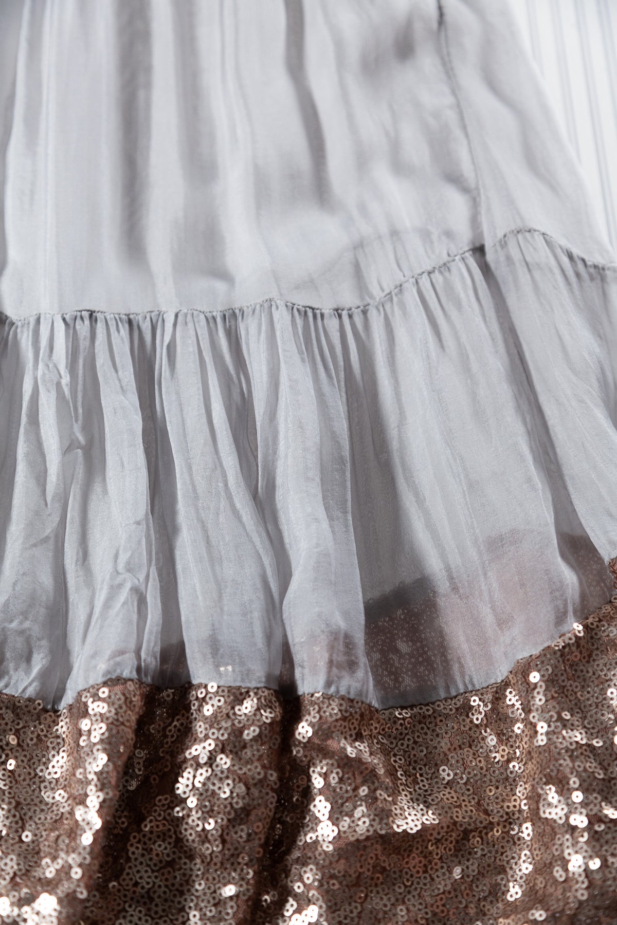 GREY SEE-THROUGH SILK SEQUIN DRESS