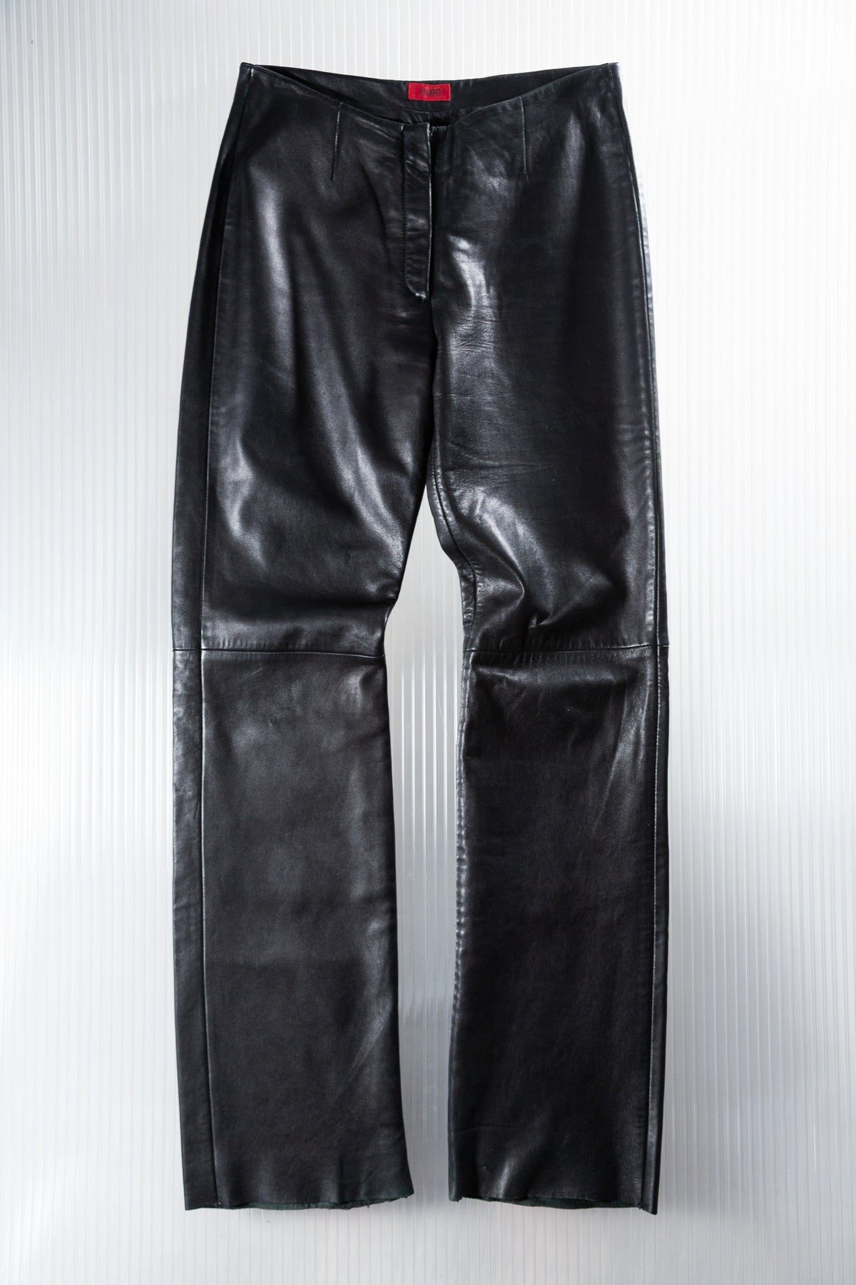 BLACK LEATHER STRAIGHT-LEG PANTS