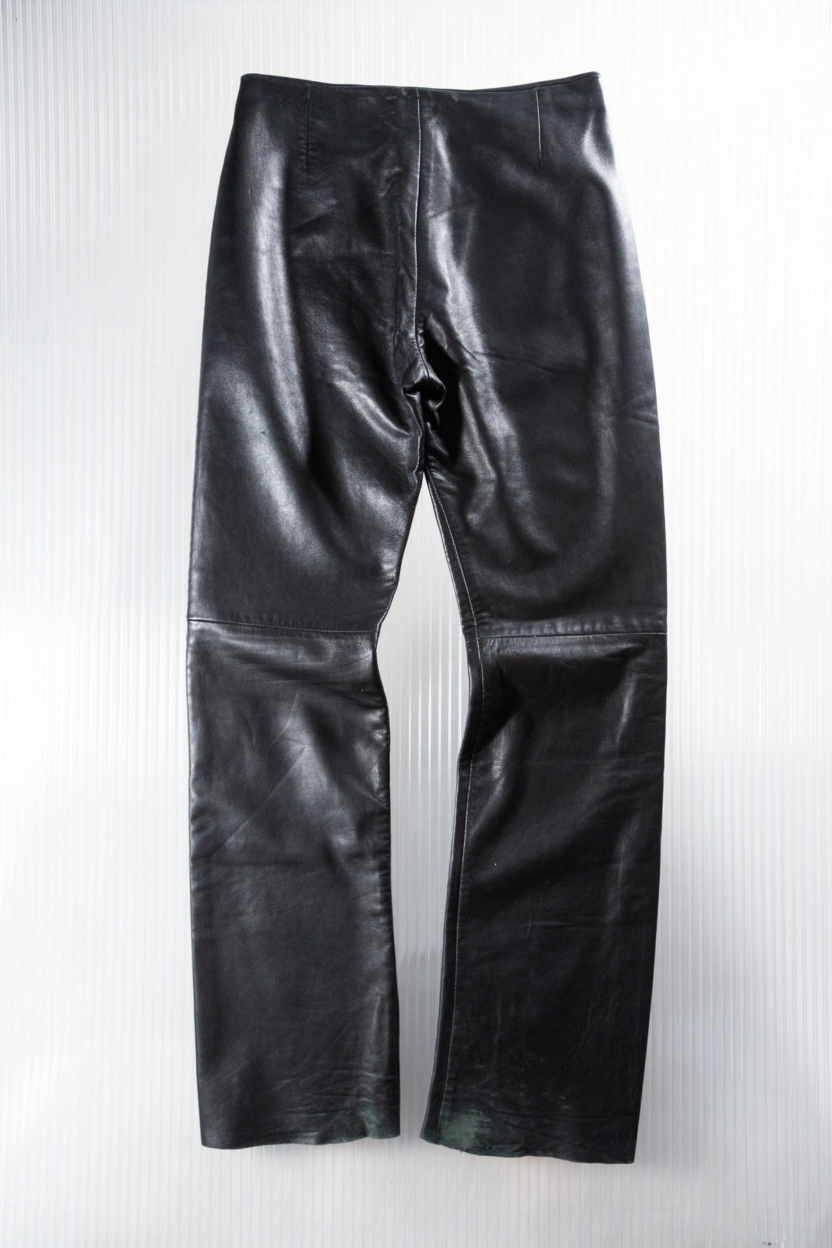 BLACK LEATHER STRAIGHT-LEG PANTS