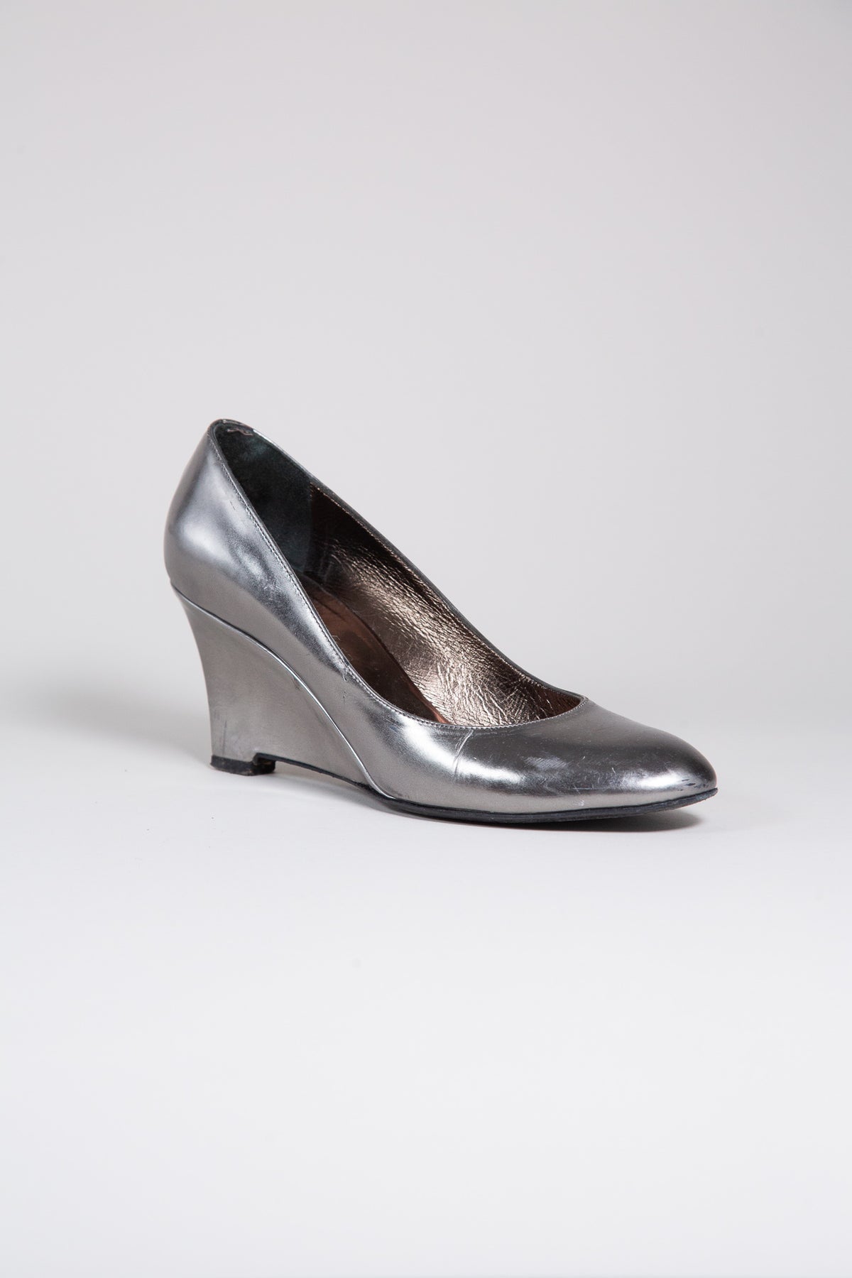 MAX MARA SILVER LEATHER SCULPTURAL WEDGE HEELS