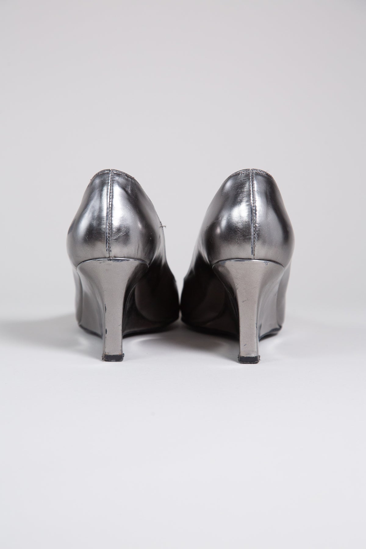 MAX MARA SILVER LEATHER SCULPTURAL WEDGE HEELS