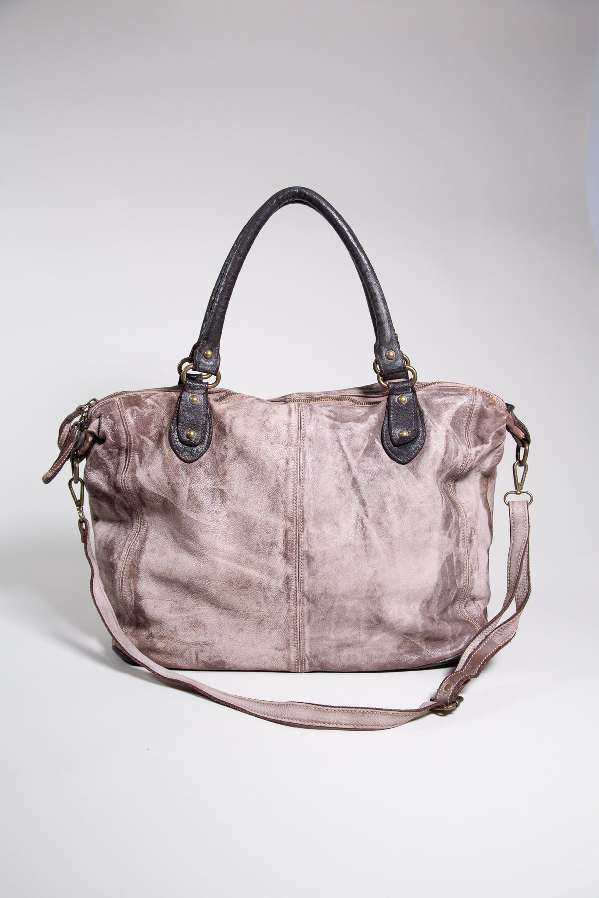 TAUPE LEATHER BOWLING BAG