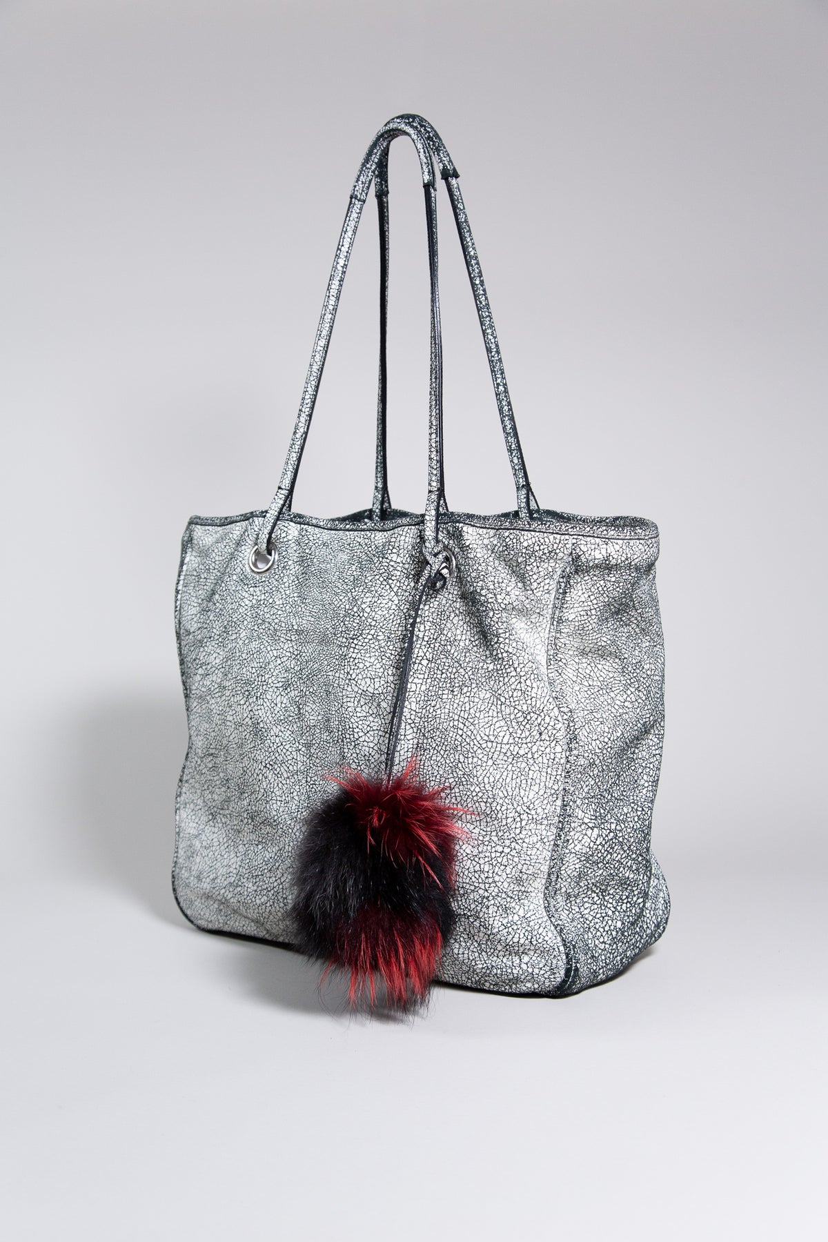 PINKO WHITE CRACKLED LEATHER TOTE BAG