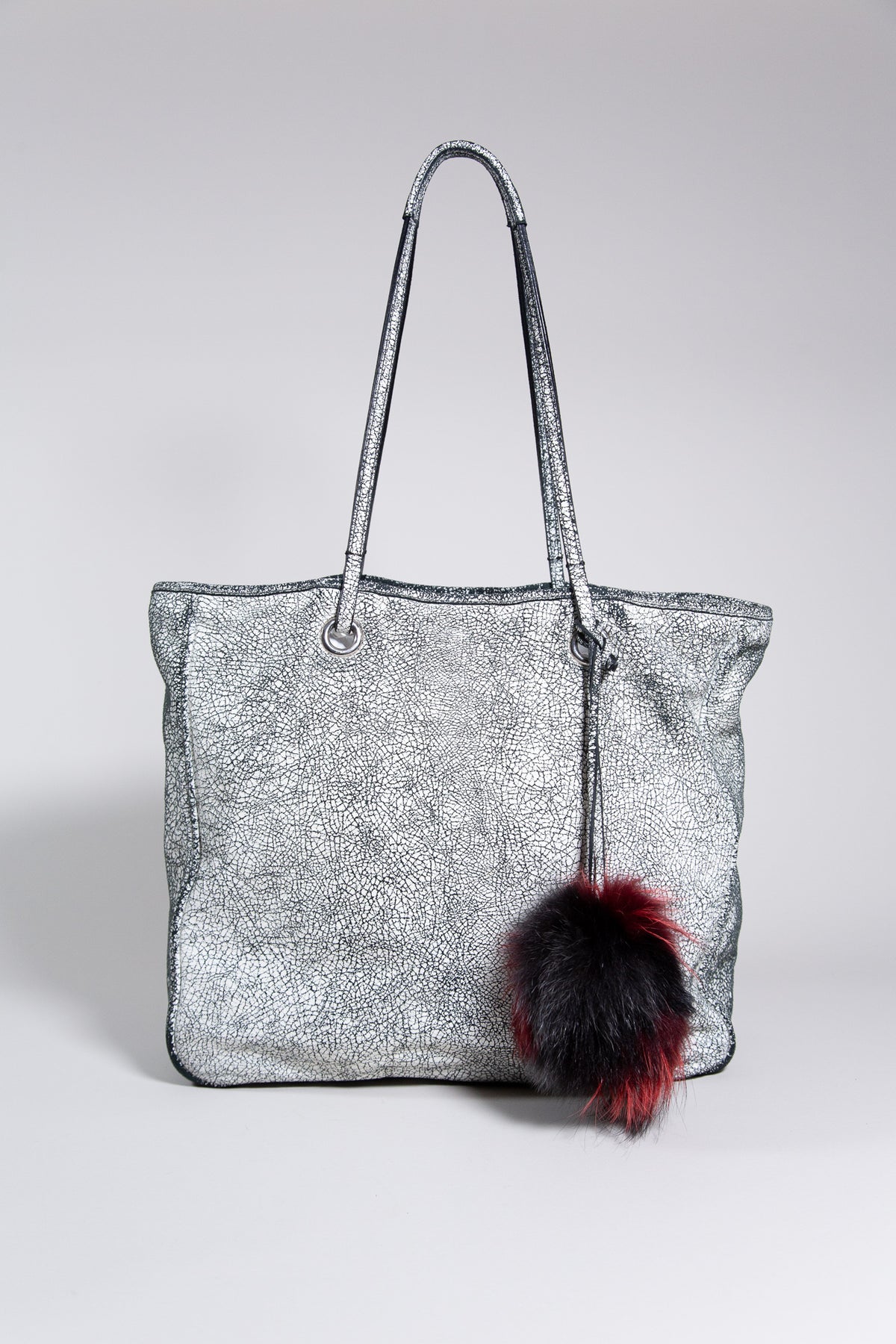 PINKO WHITE CRACKLED LEATHER TOTE BAG
