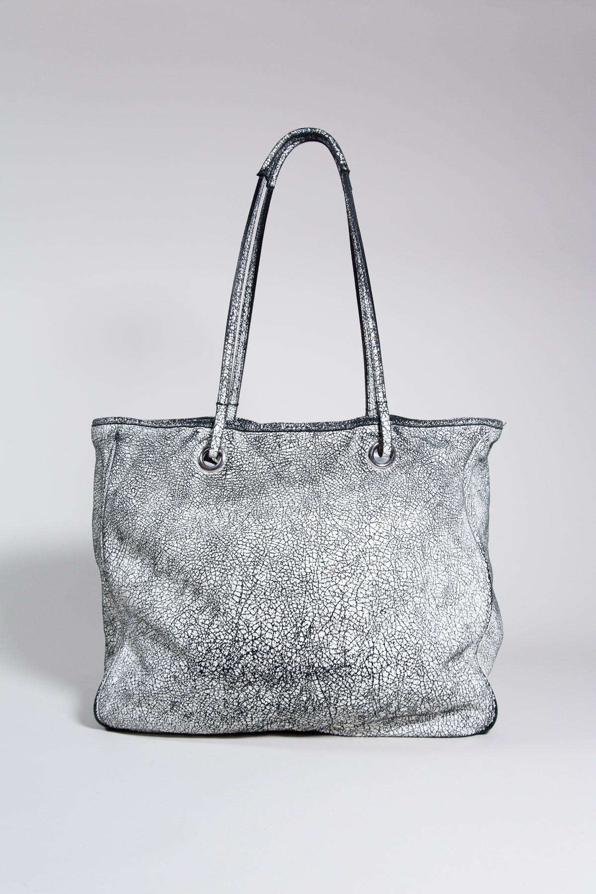 PINKO WHITE CRACKLED LEATHER TOTE BAG