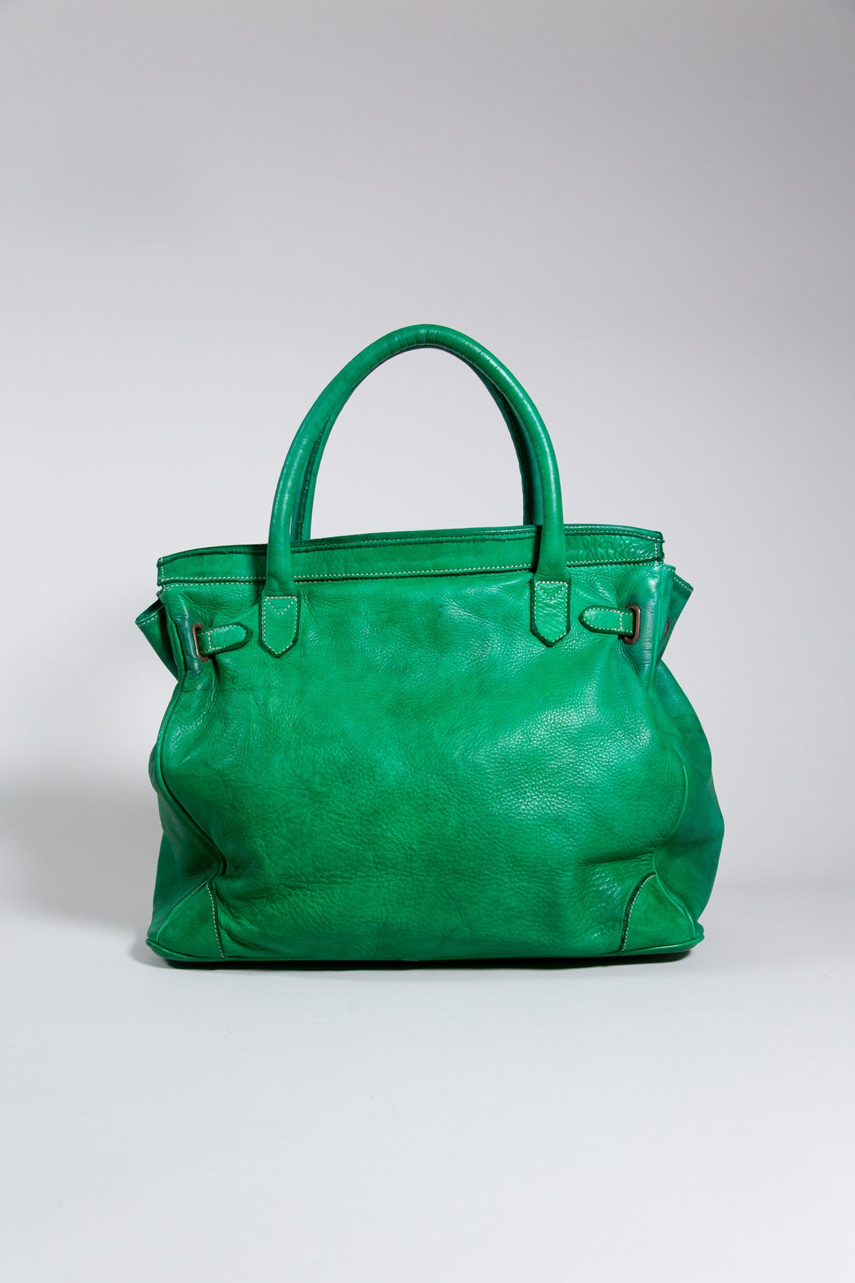 EMERALD GREEN LEATHER BUCKLE TRAVEL BAG