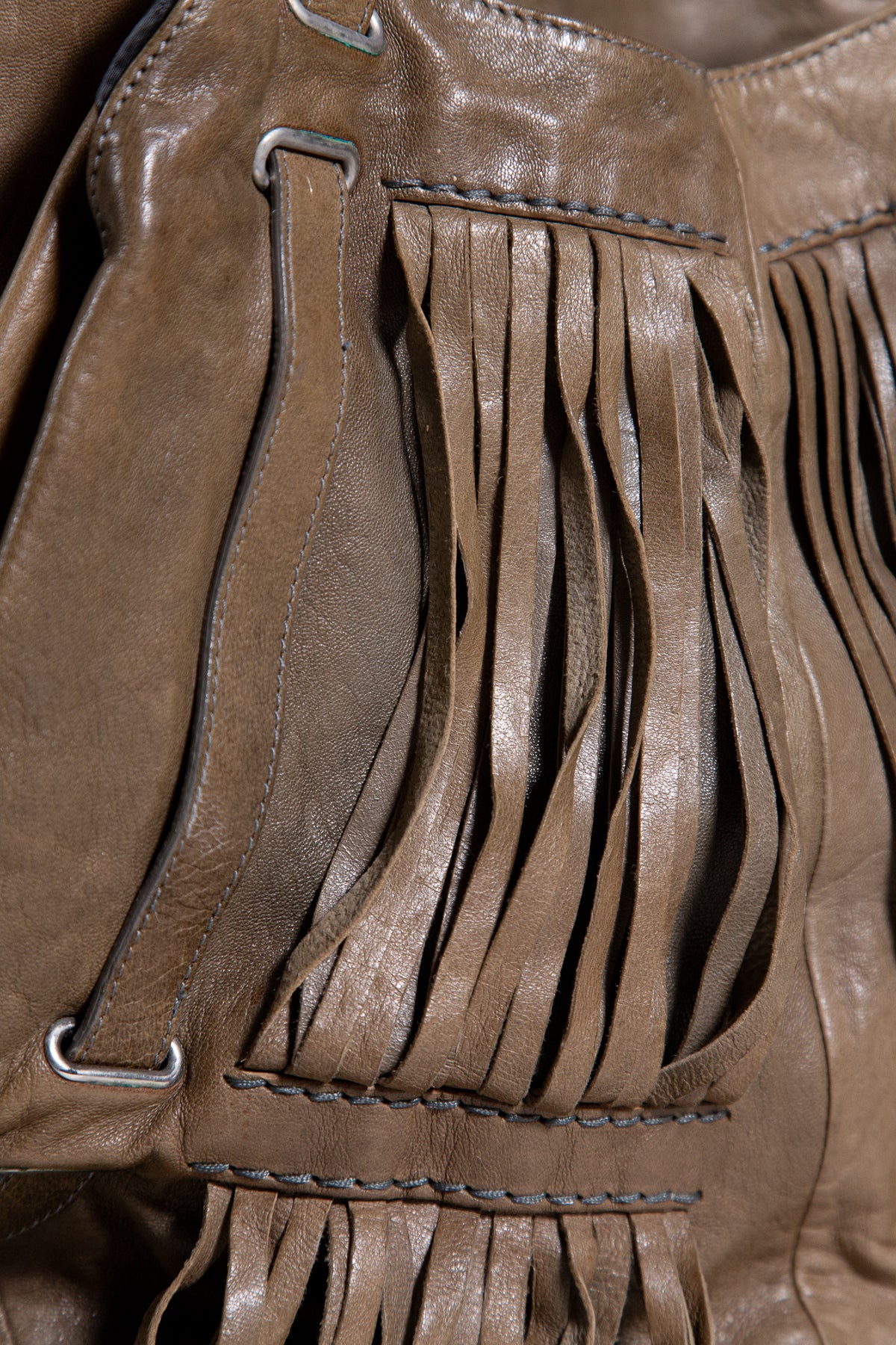 COSTUME NATIONAL BROWN LEATHER FRINGE TOTE BAG