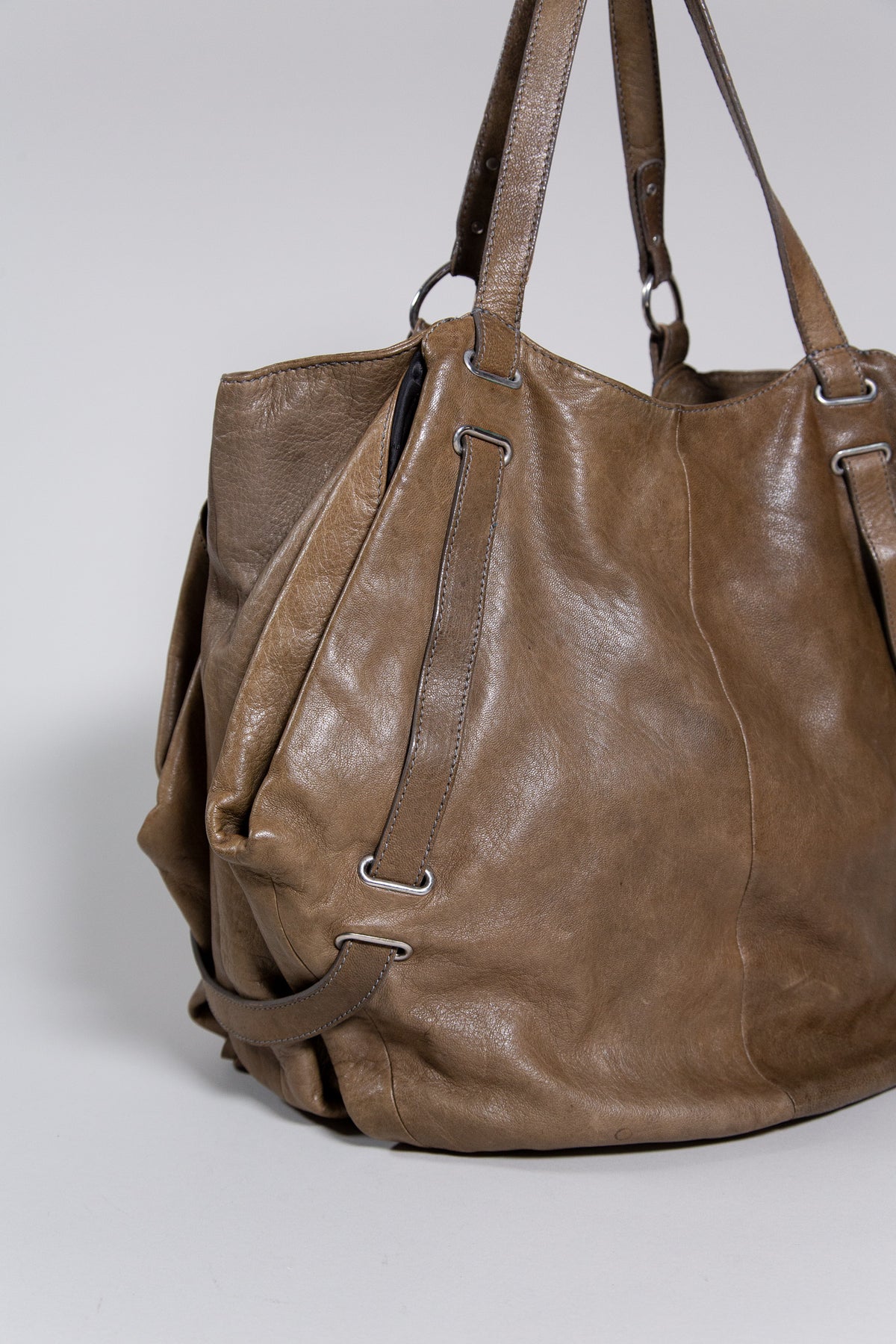 COSTUME NATIONAL BROWN LEATHER FRINGE TOTE BAG