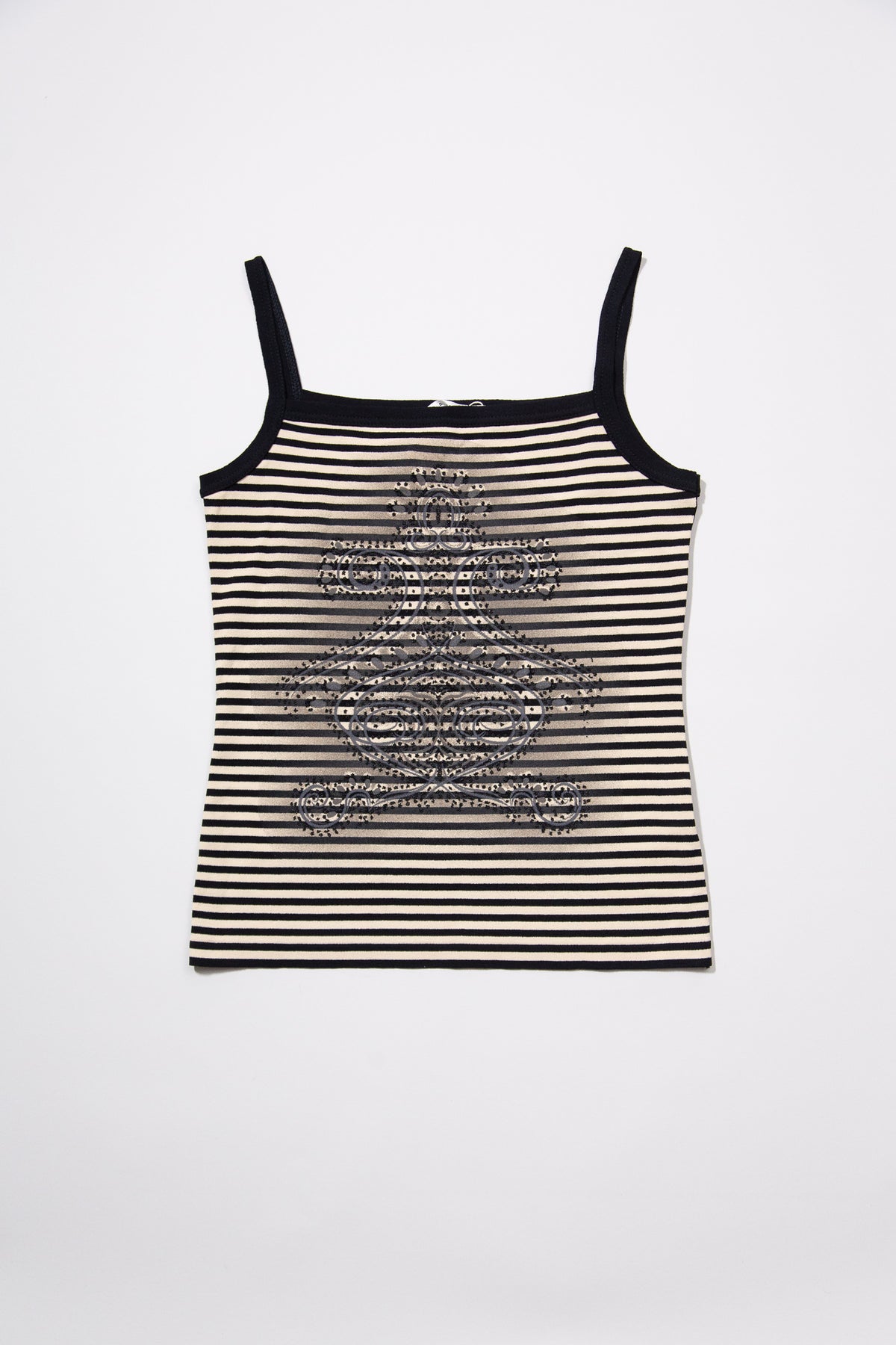 BLACK & CREAM STRIPED ORNAMENTAL PRINT CAMISOLE TOP