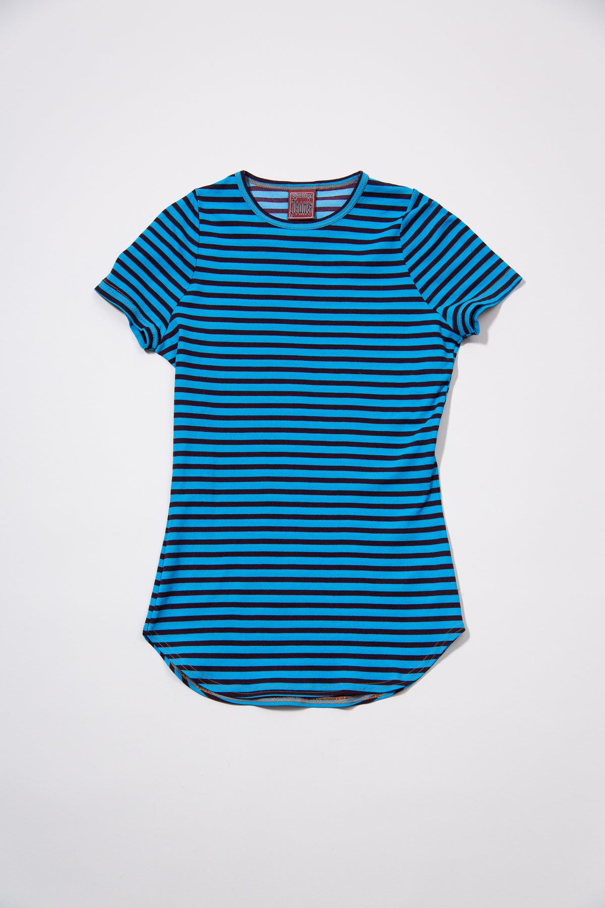 JEAN PAUL GAULTIER BLUE AND BROWN STRIPED TOP