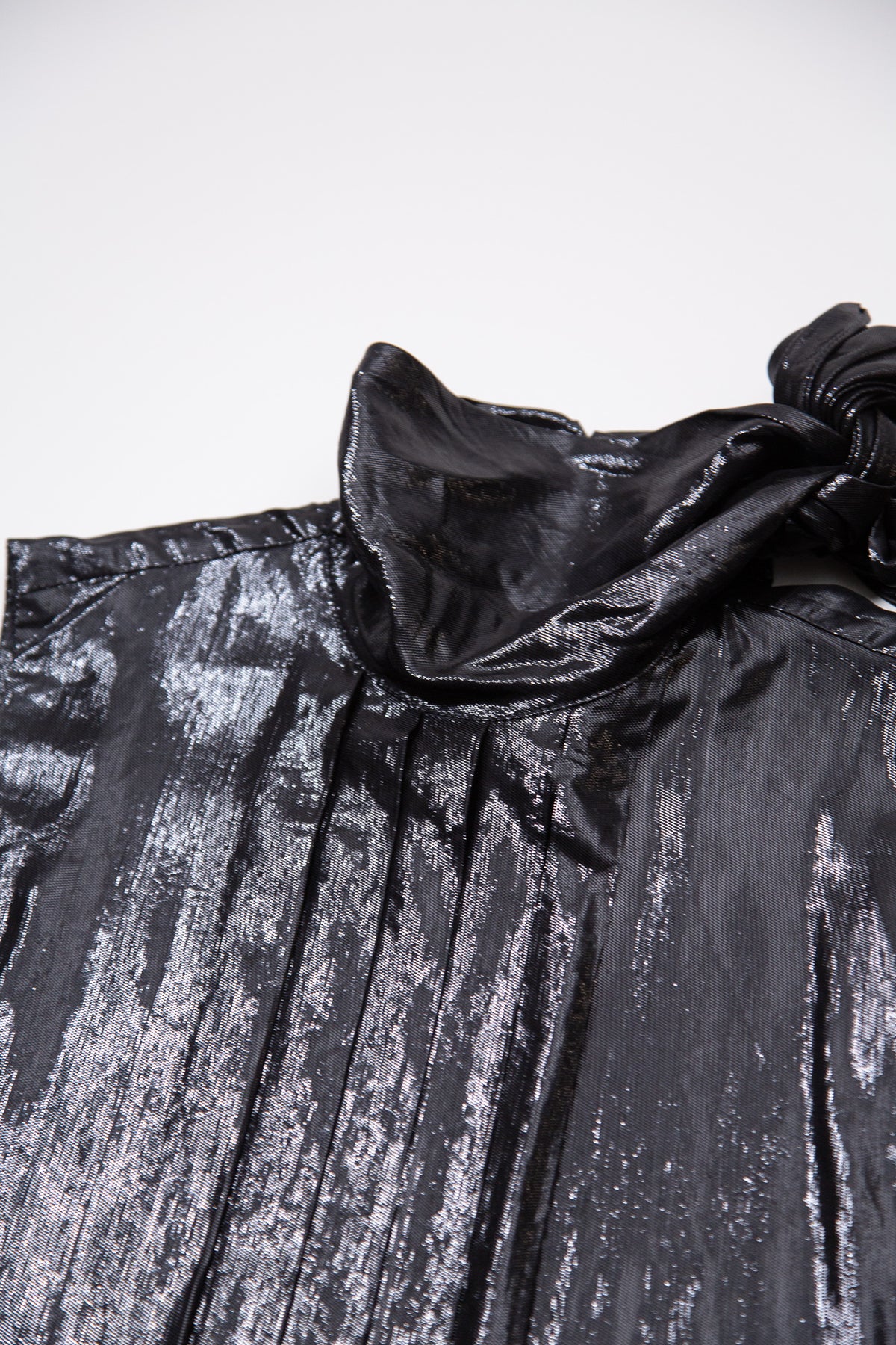ICEBERG BOW METALLIC DRAPED MINI DRESS
