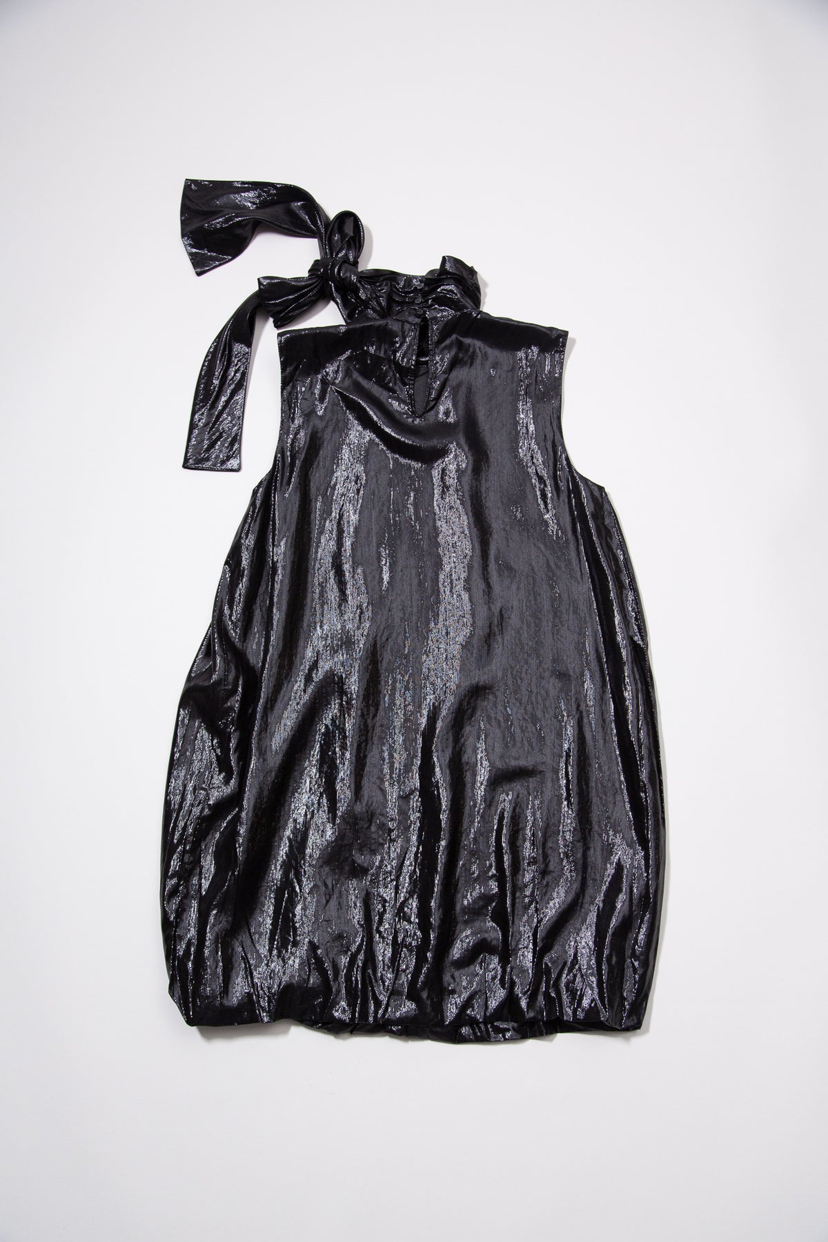 ICEBERG BOW METALLIC DRAPED MINI DRESS