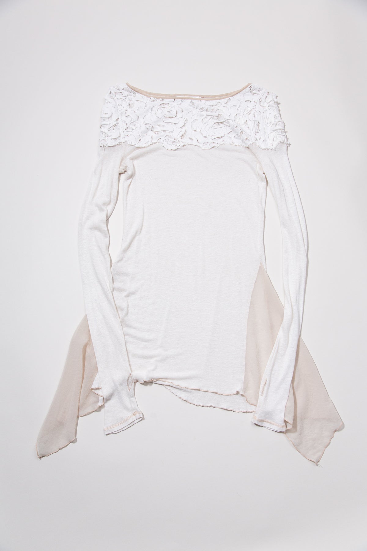 ASYMMETRIC LACE DETAIL LONG TOP