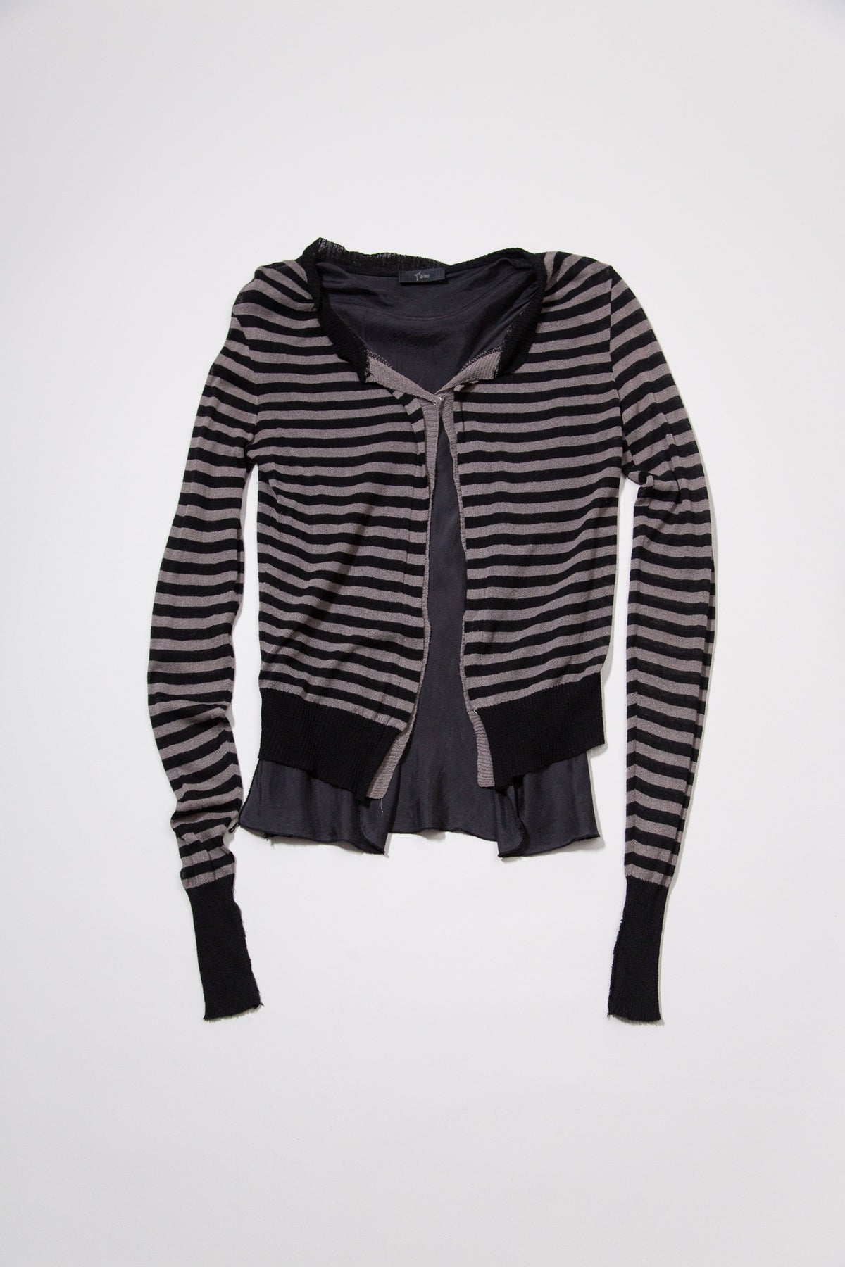 STRIPED SILK KNIT LAYERED CARDIGAN