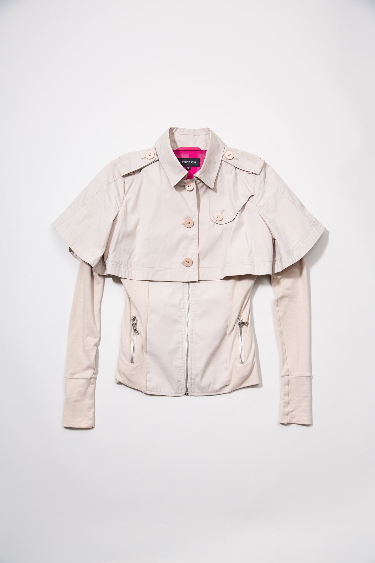 BEIGE ZIP DETAIL LAYERED JACKET