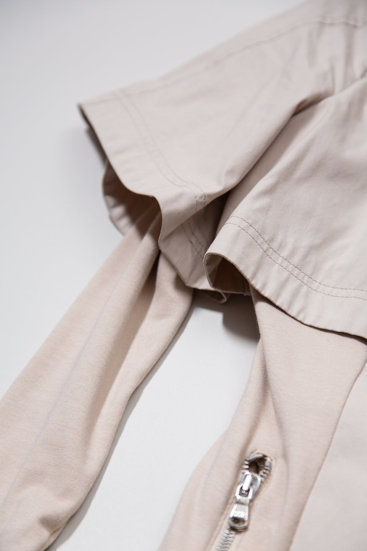 BEIGE ZIP DETAIL LAYERED JACKET