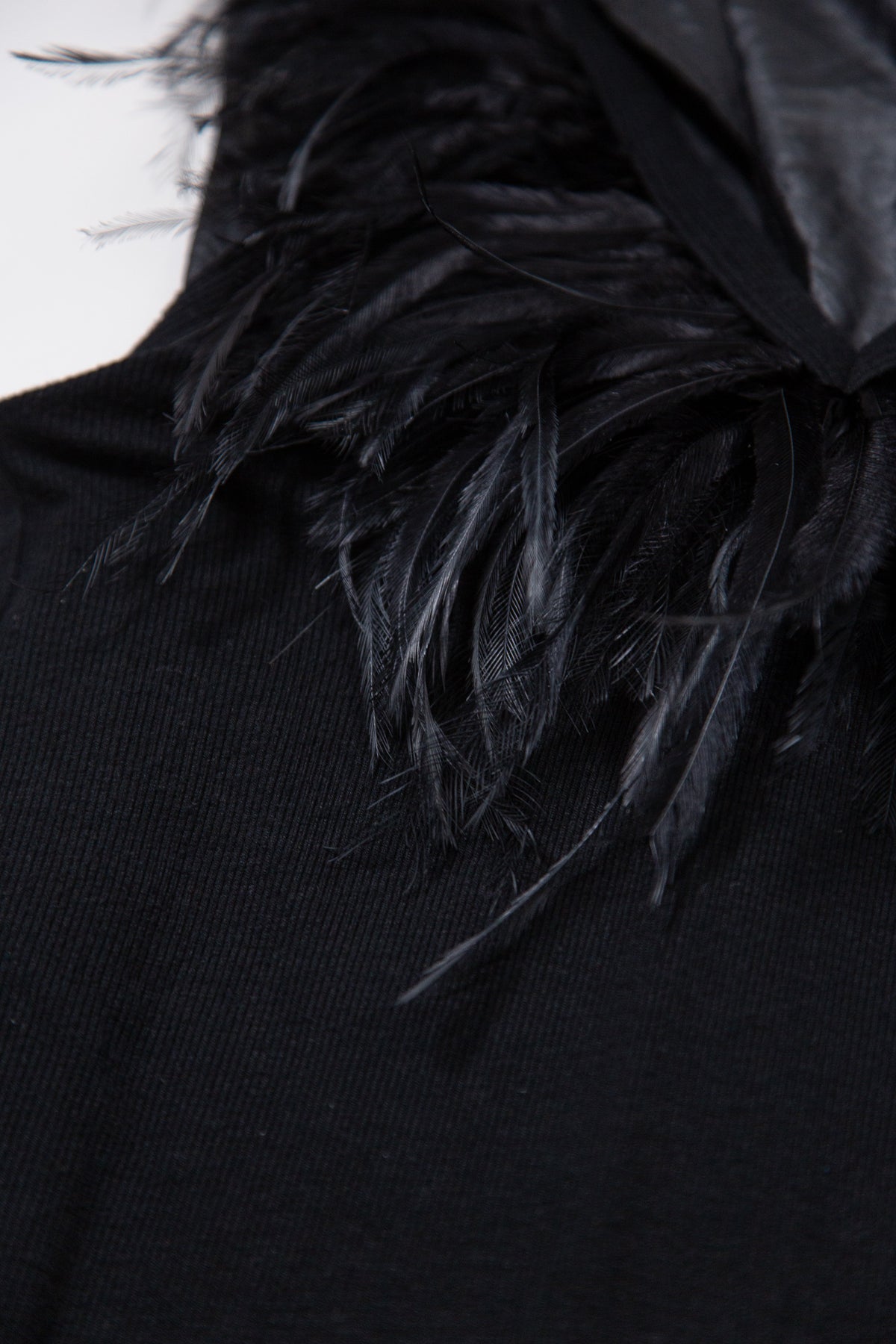BLACK FEATHER TRIM RUFFLED MINI DRESS