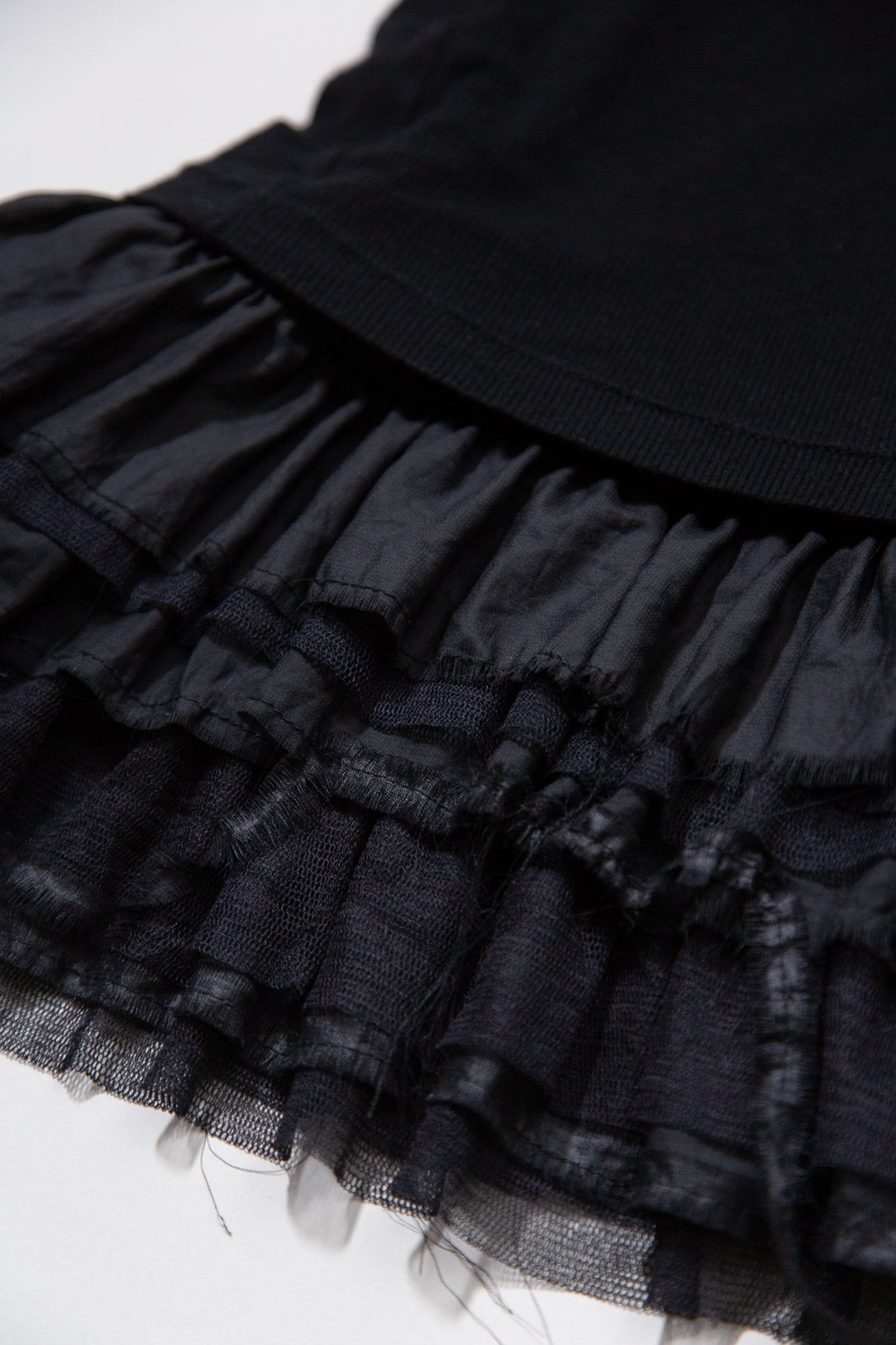 BLACK FEATHER TRIM RUFFLED MINI DRESS