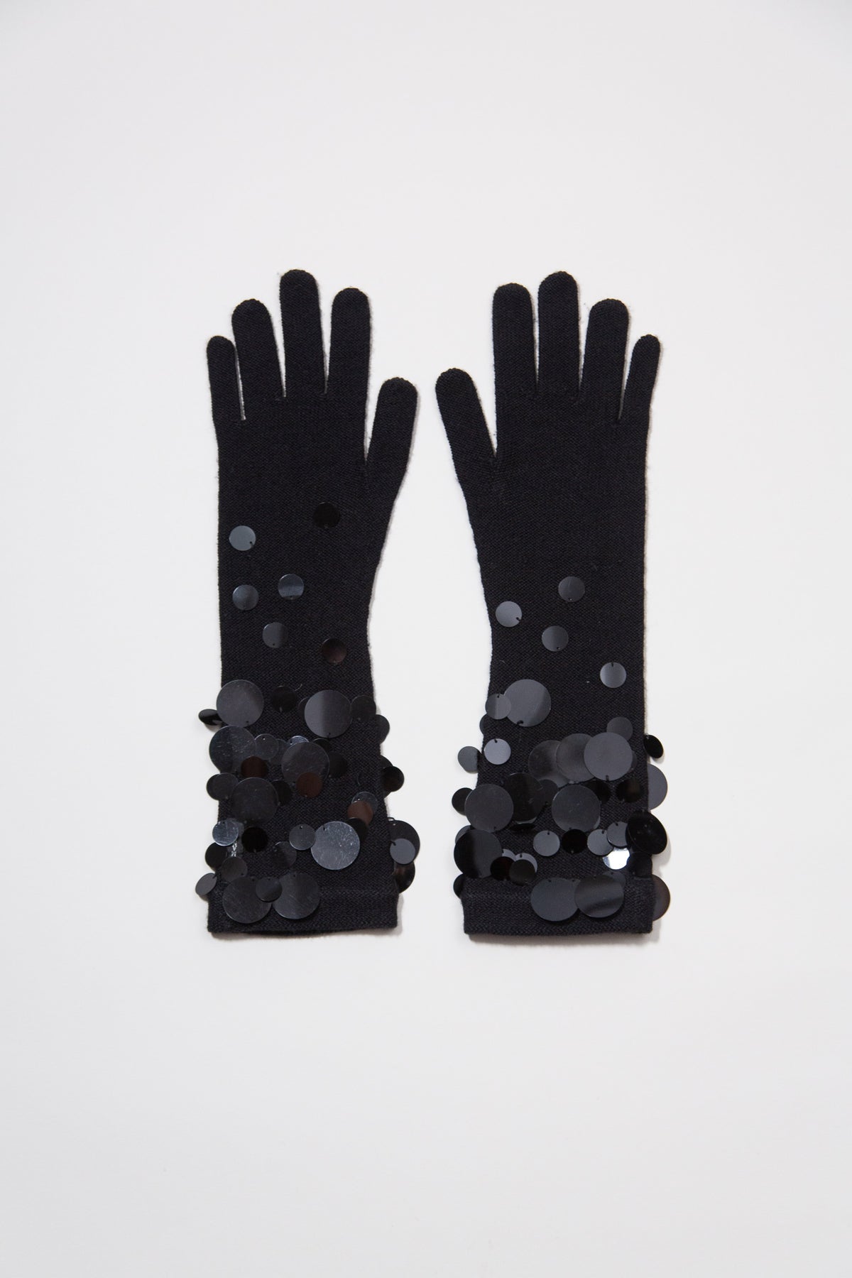 ARMANI BLACK KNIT SEQUIN EMBELLISHED HAT & GLOVES SET