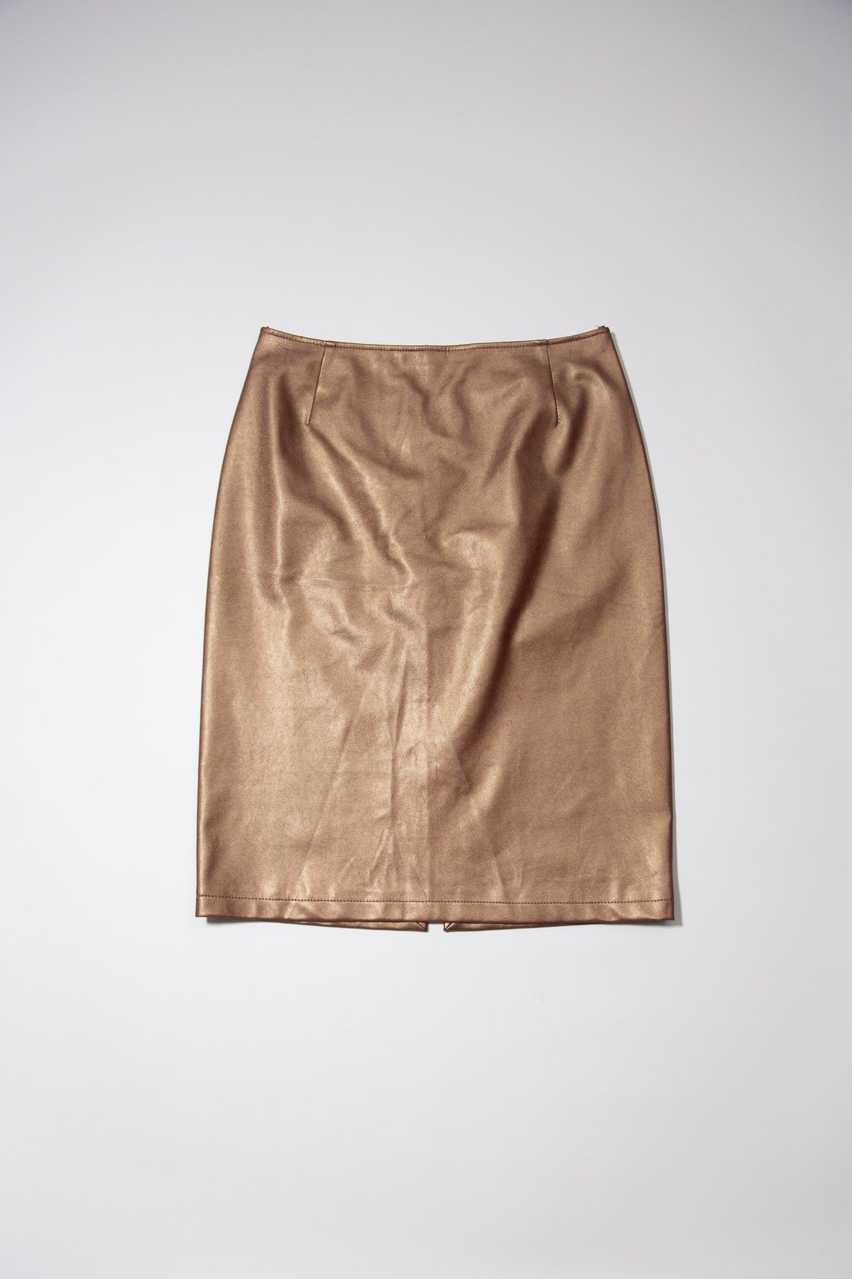 METALLIC BRONZE LEATHER MIDI SKIRT