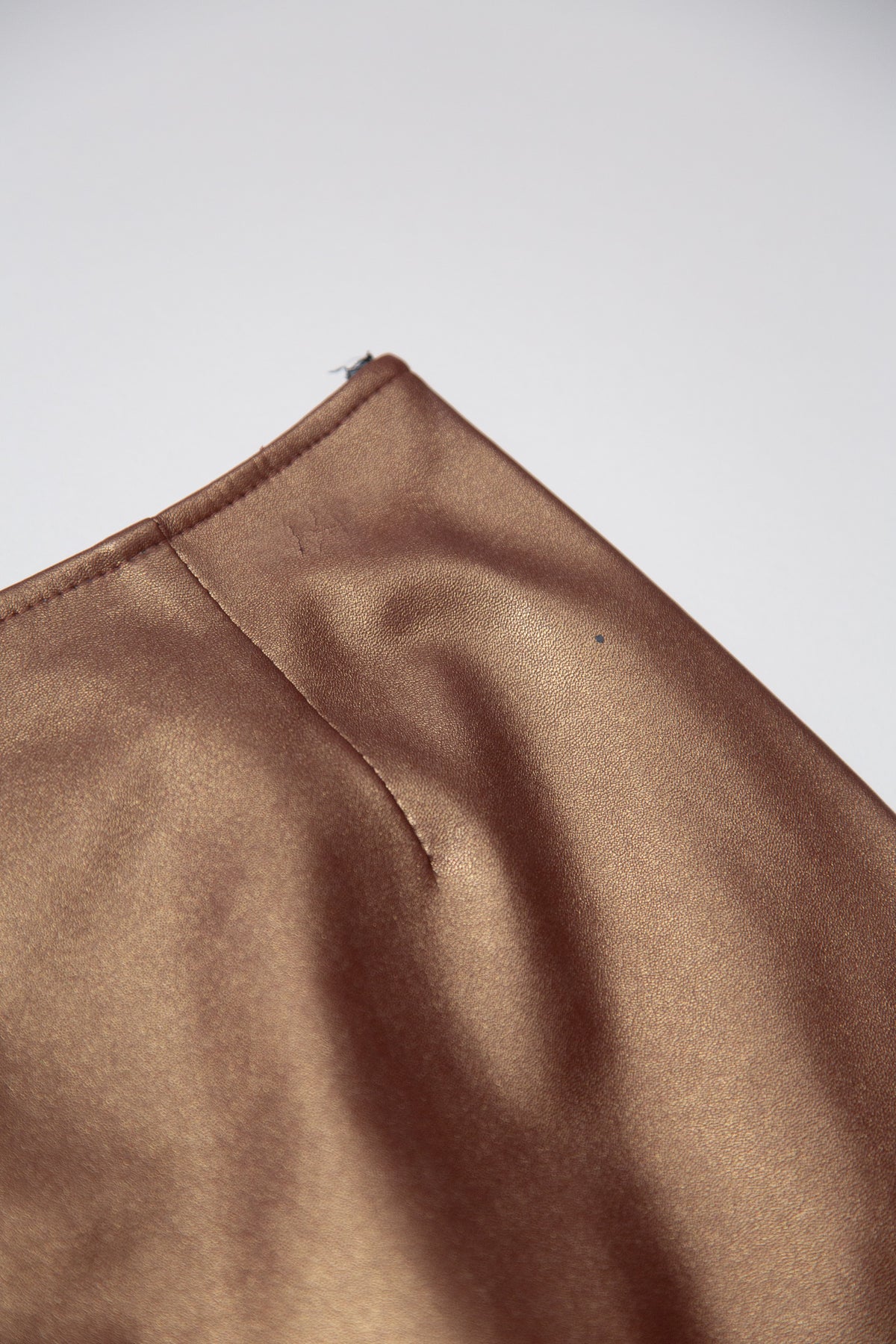 METALLIC BRONZE LEATHER MIDI SKIRT
