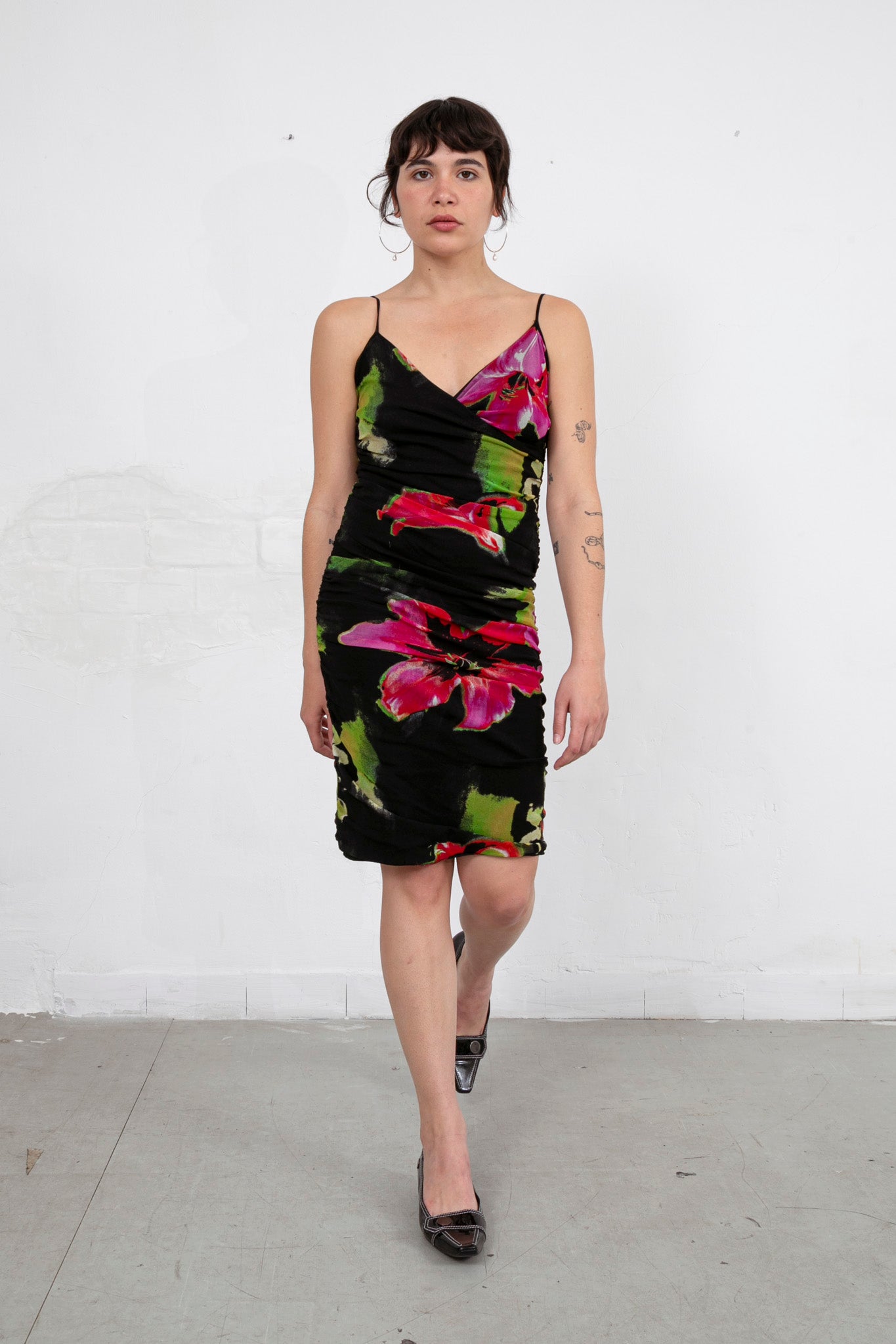 Lilies Ruched Mesh Dress