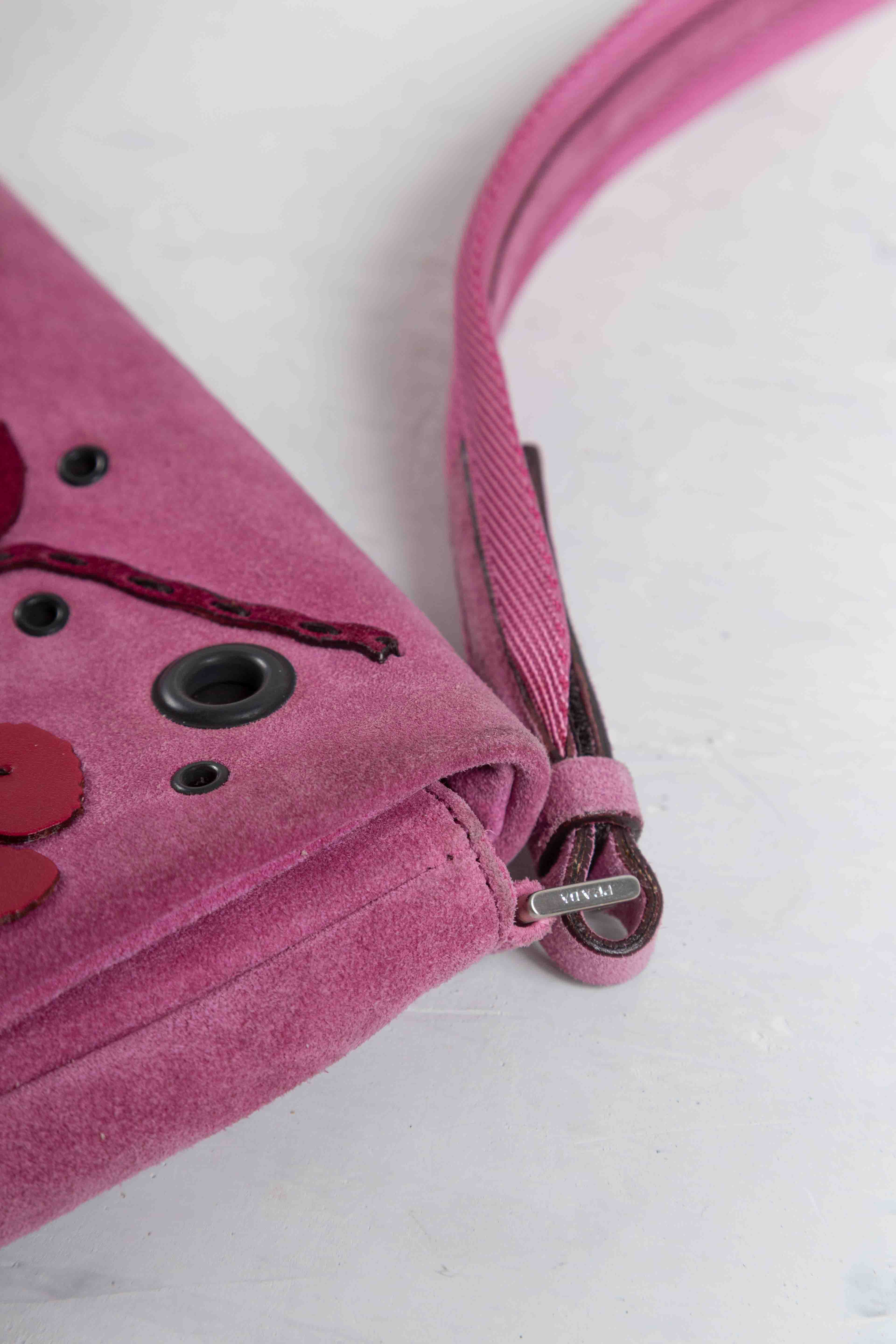 FW1999 LEAVES PINK SUEDE HAND BAG