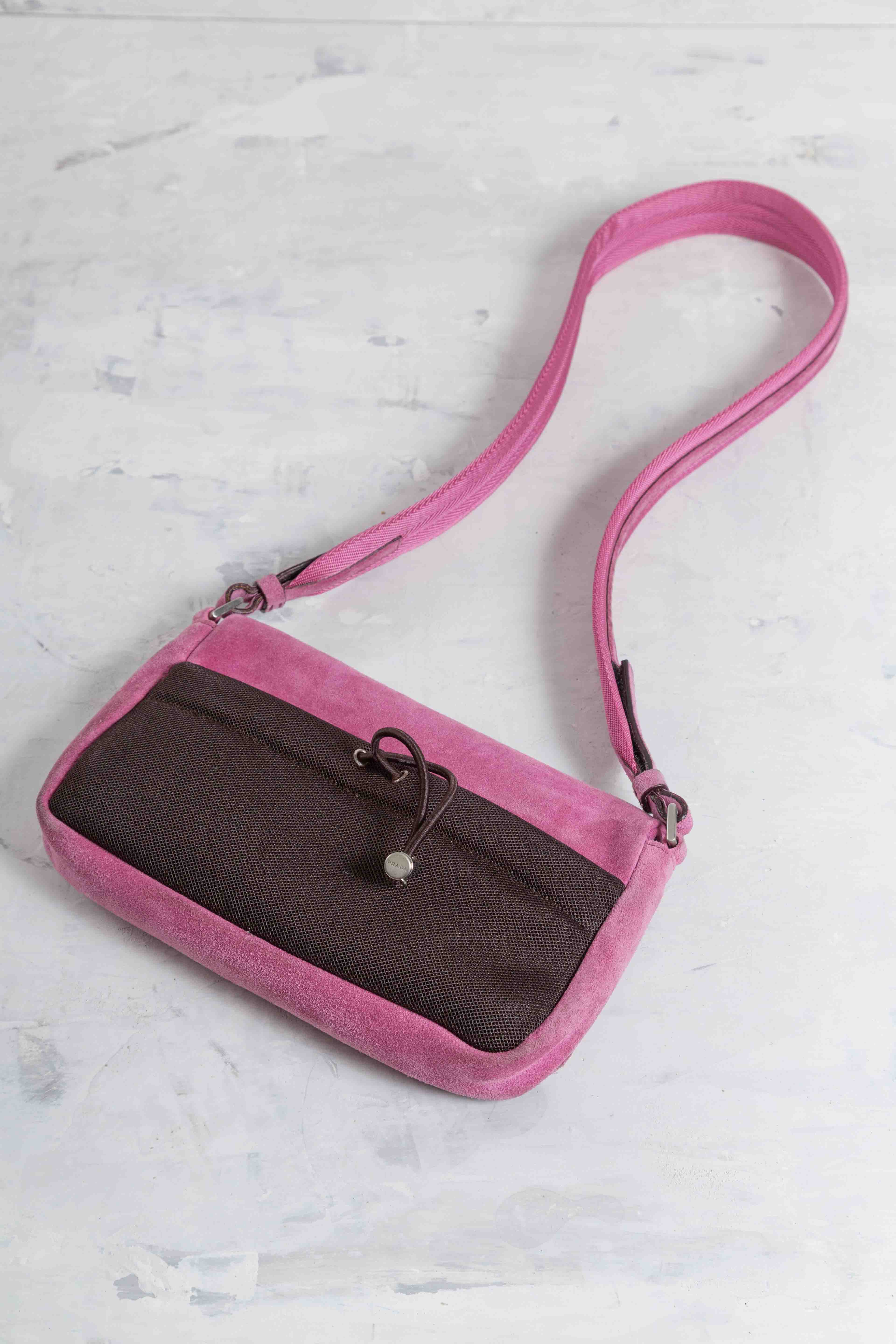 FW1999 LEAVES PINK SUEDE HAND BAG
