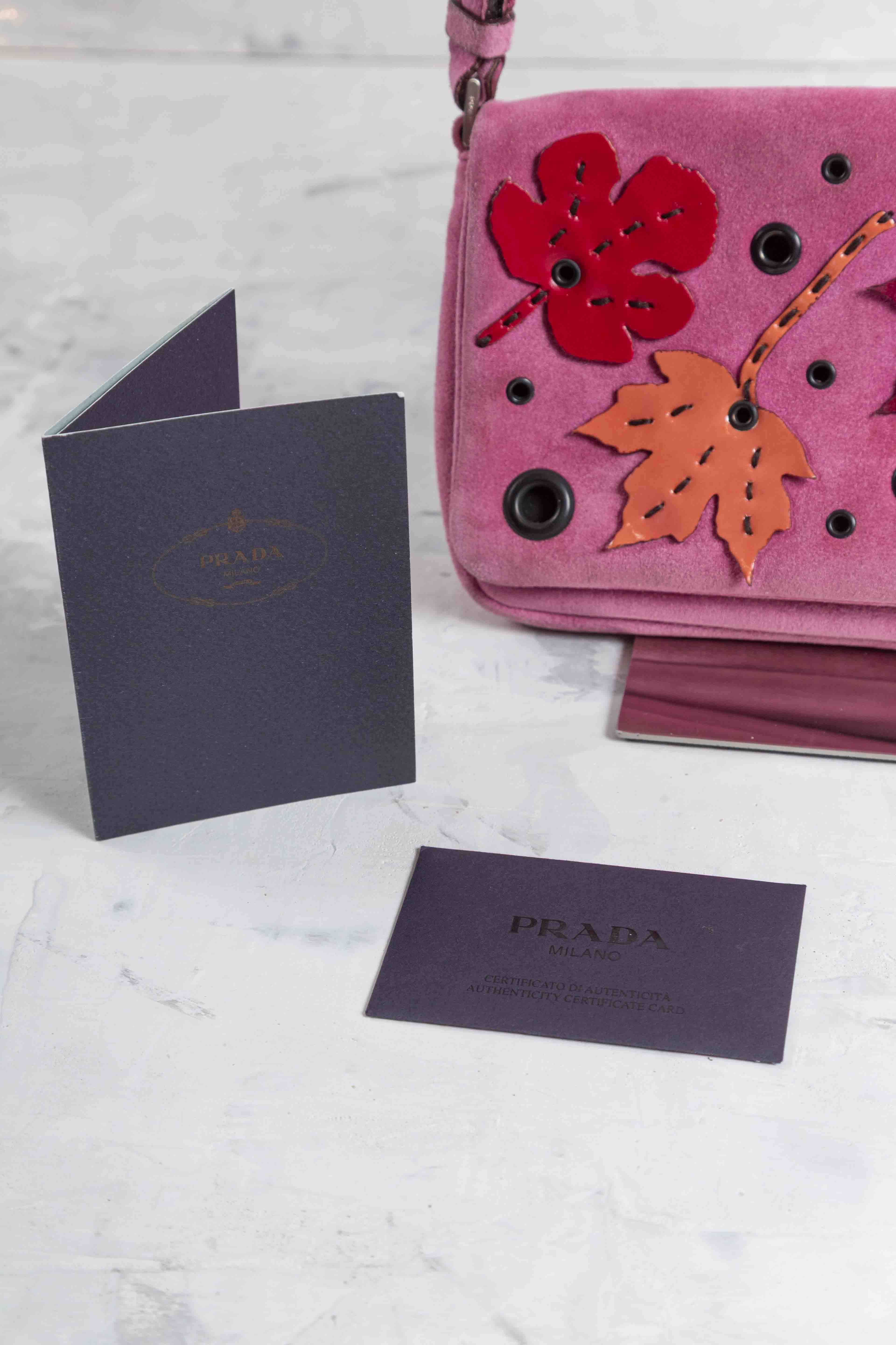 FW1999 LEAVES PINK SUEDE HAND BAG
