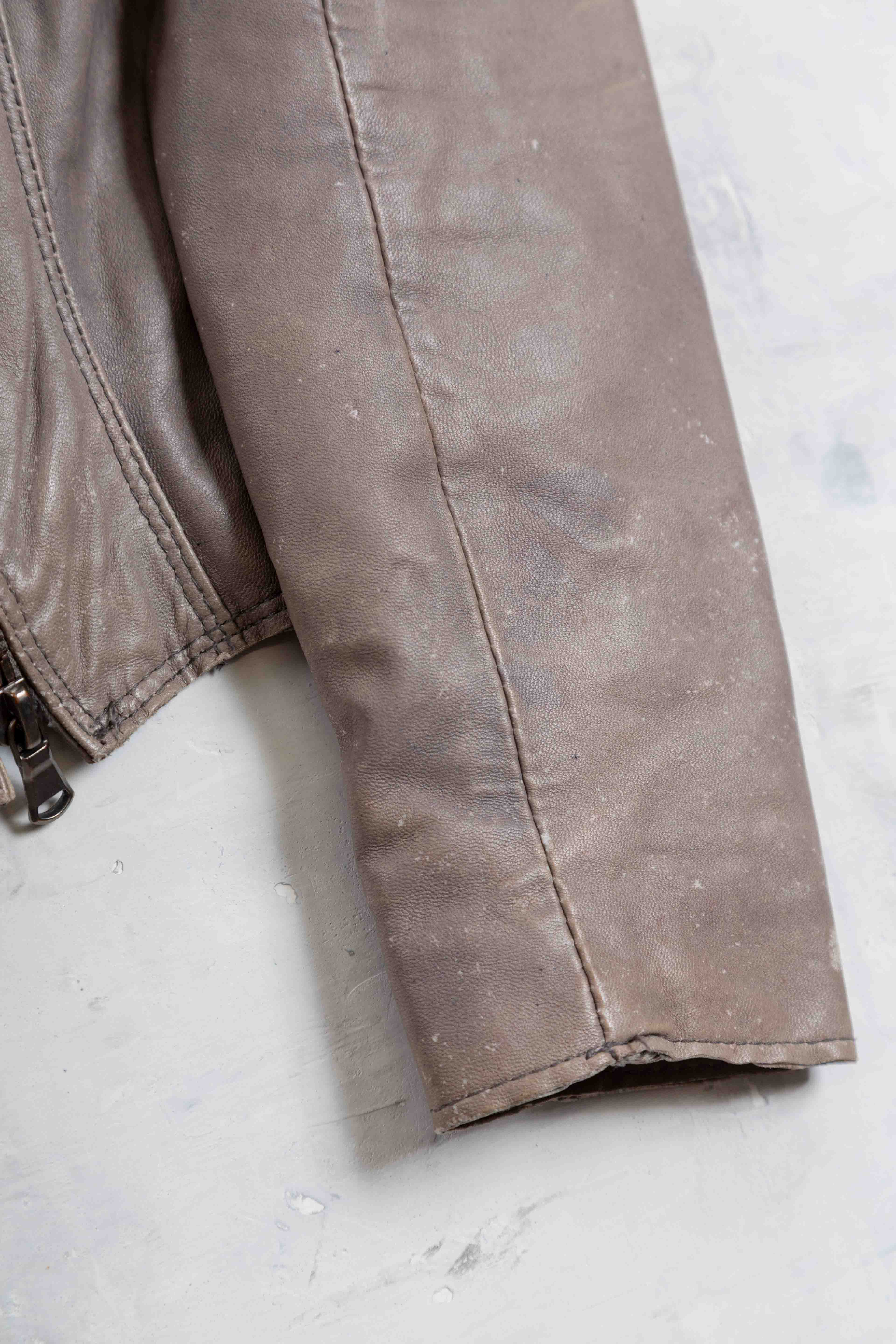 ASYMMETRIC DRAIPED LEATHER JACKET