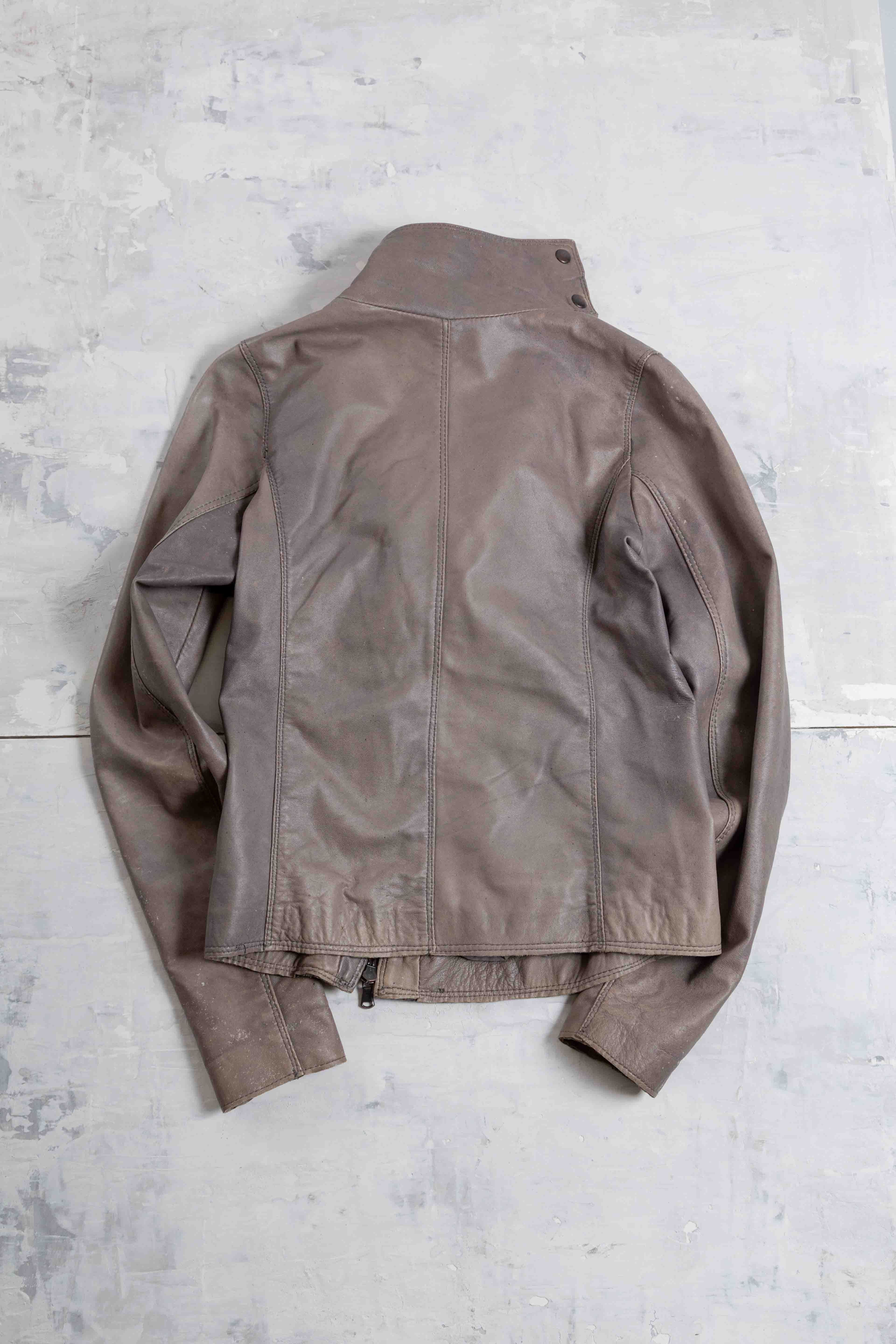ASYMMETRIC DRAIPED LEATHER JACKET