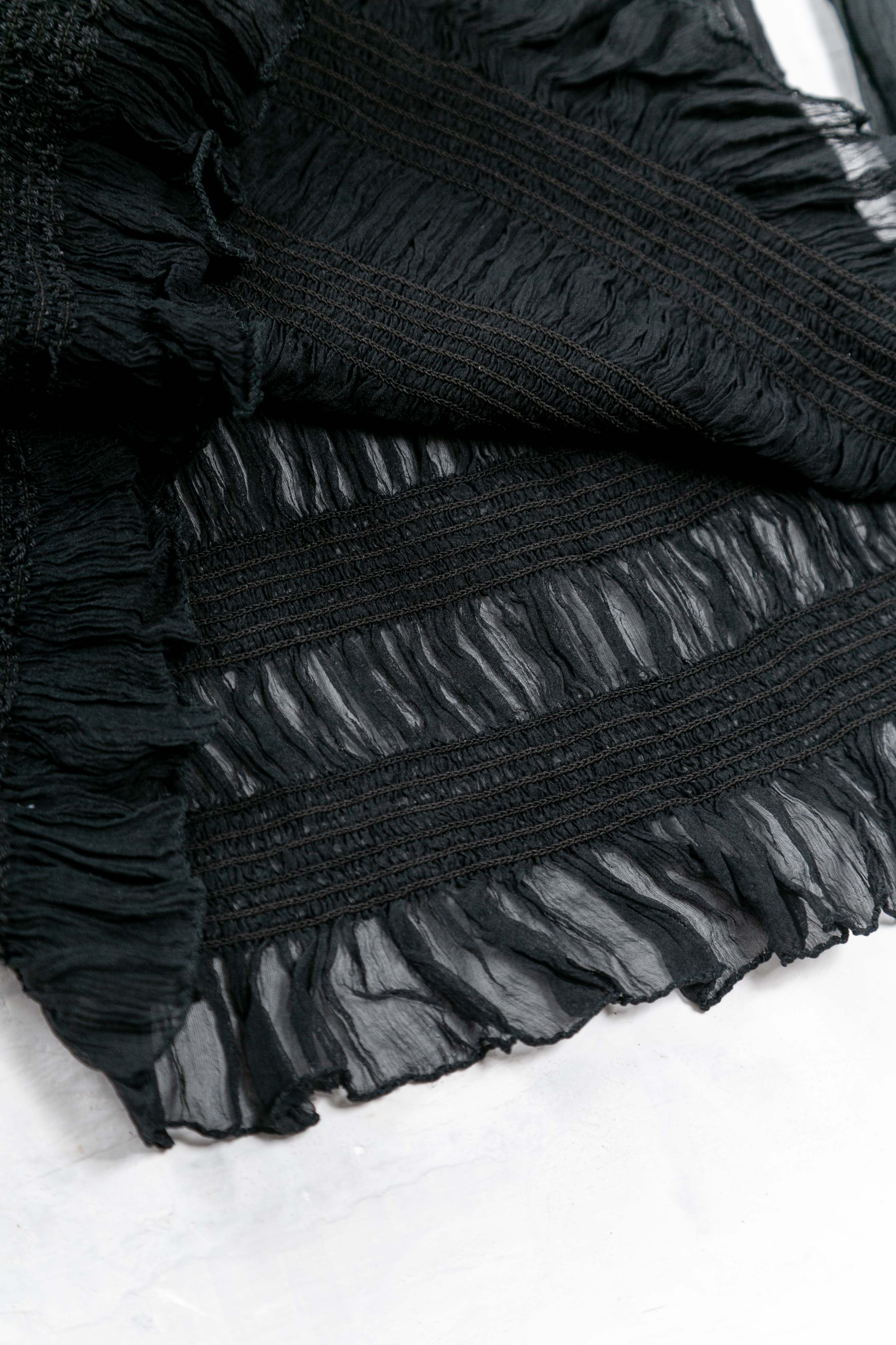 SILK RUCHED LONG SLEEVED SHEER TOP