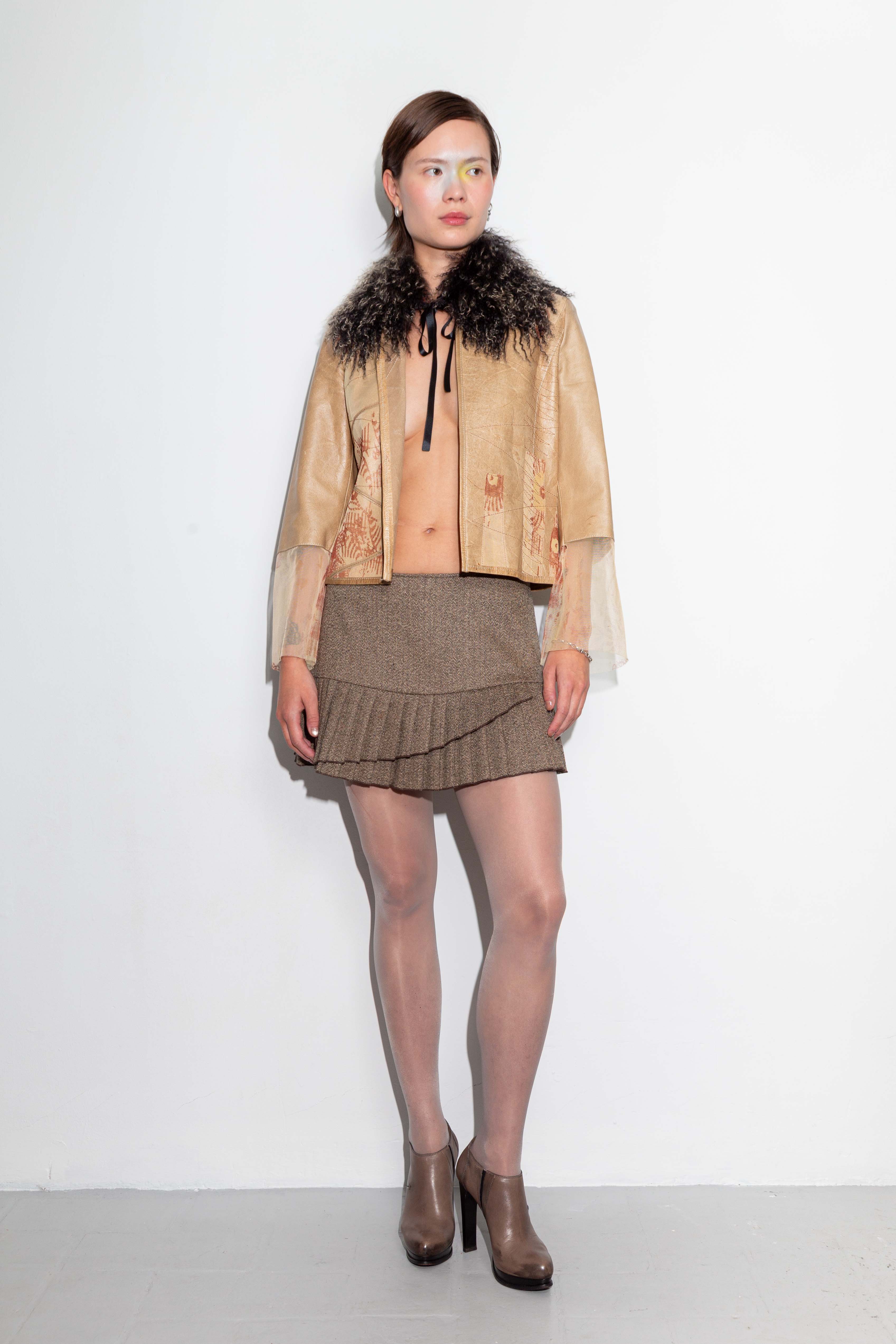 TWO TONED ALPACA SHEARLING SCARF