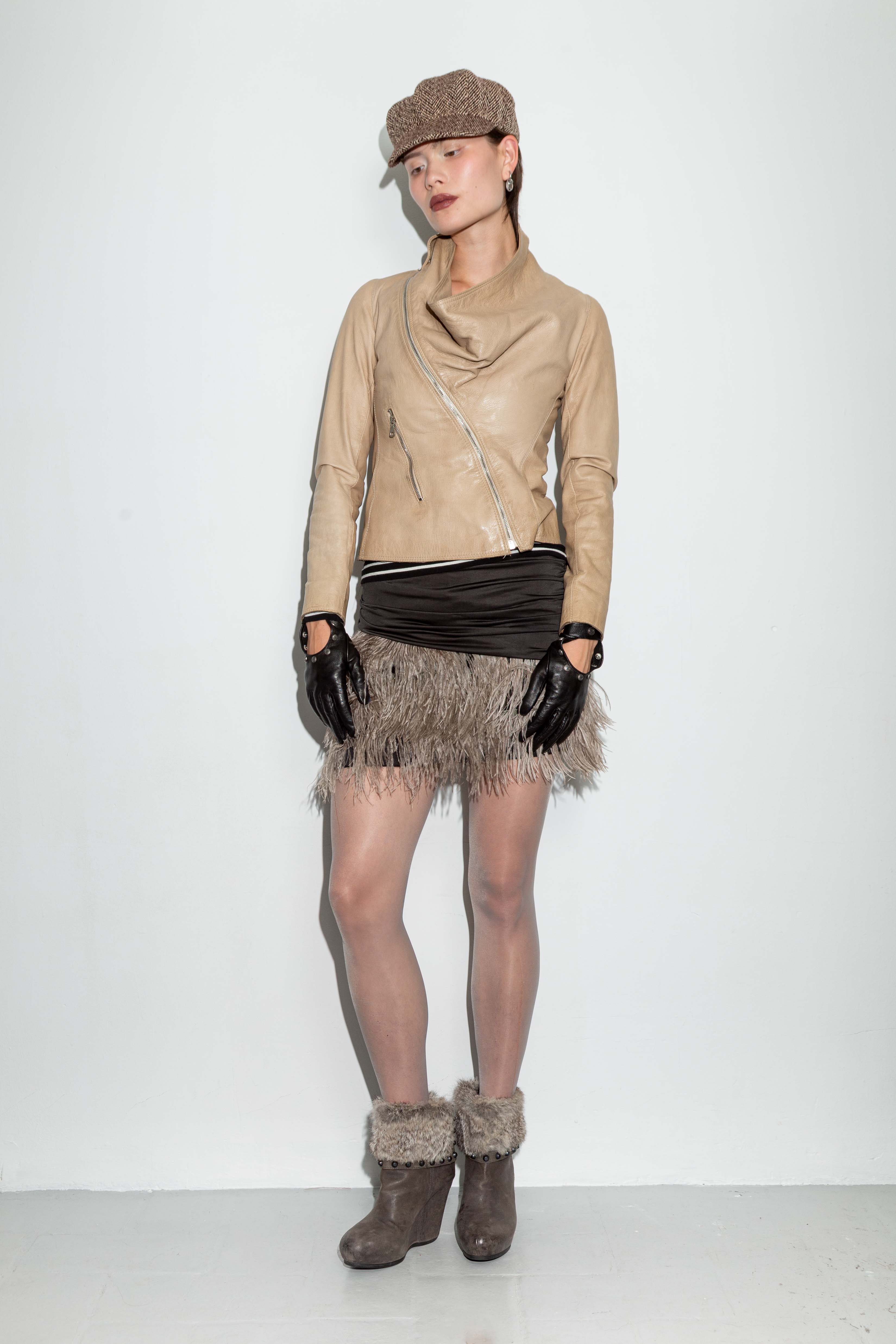 NUDE ASYMMETRIC DRAIPED LEATHER JACKET