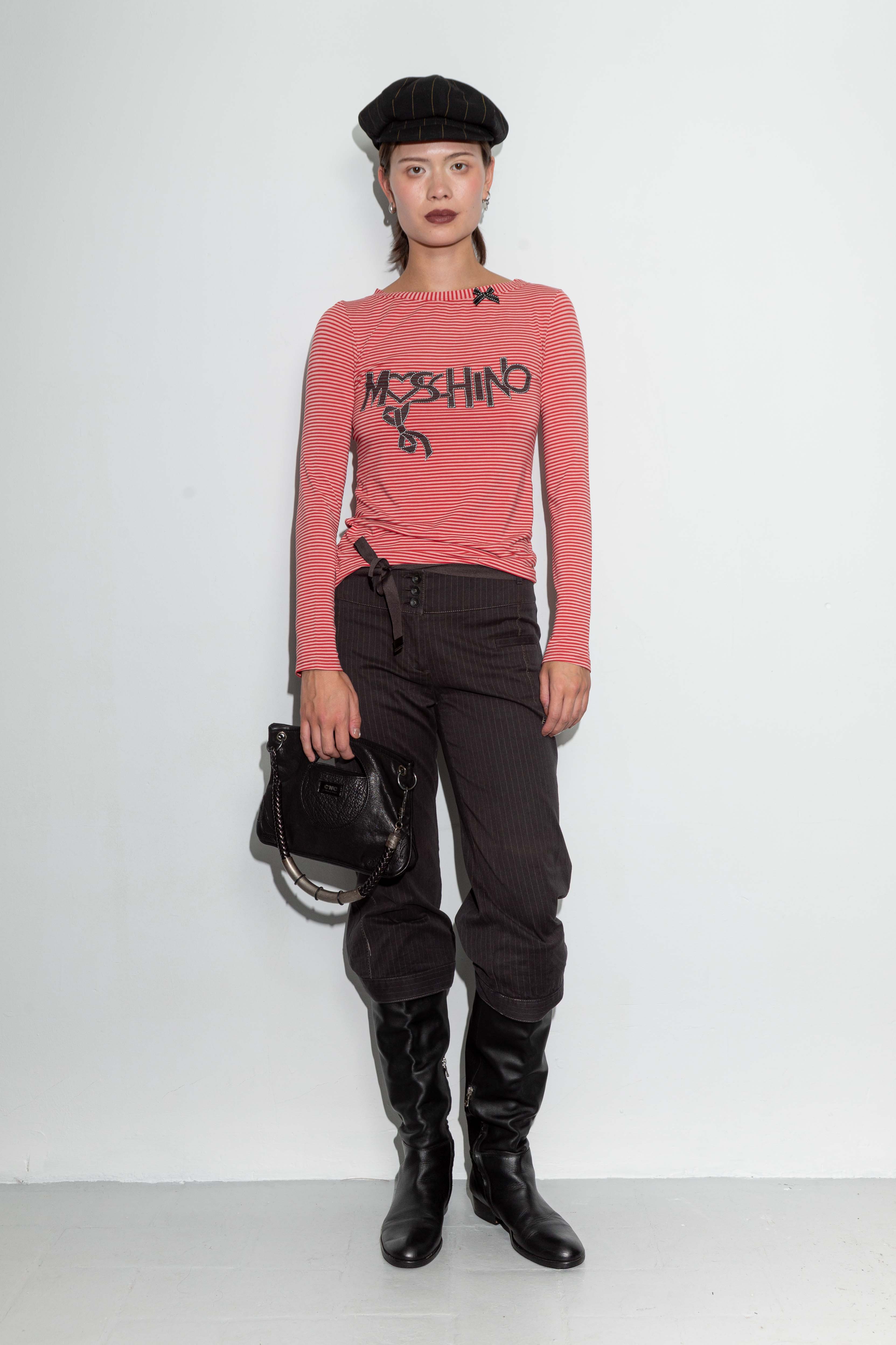 RED STRIPED BOW STRETCH TOP