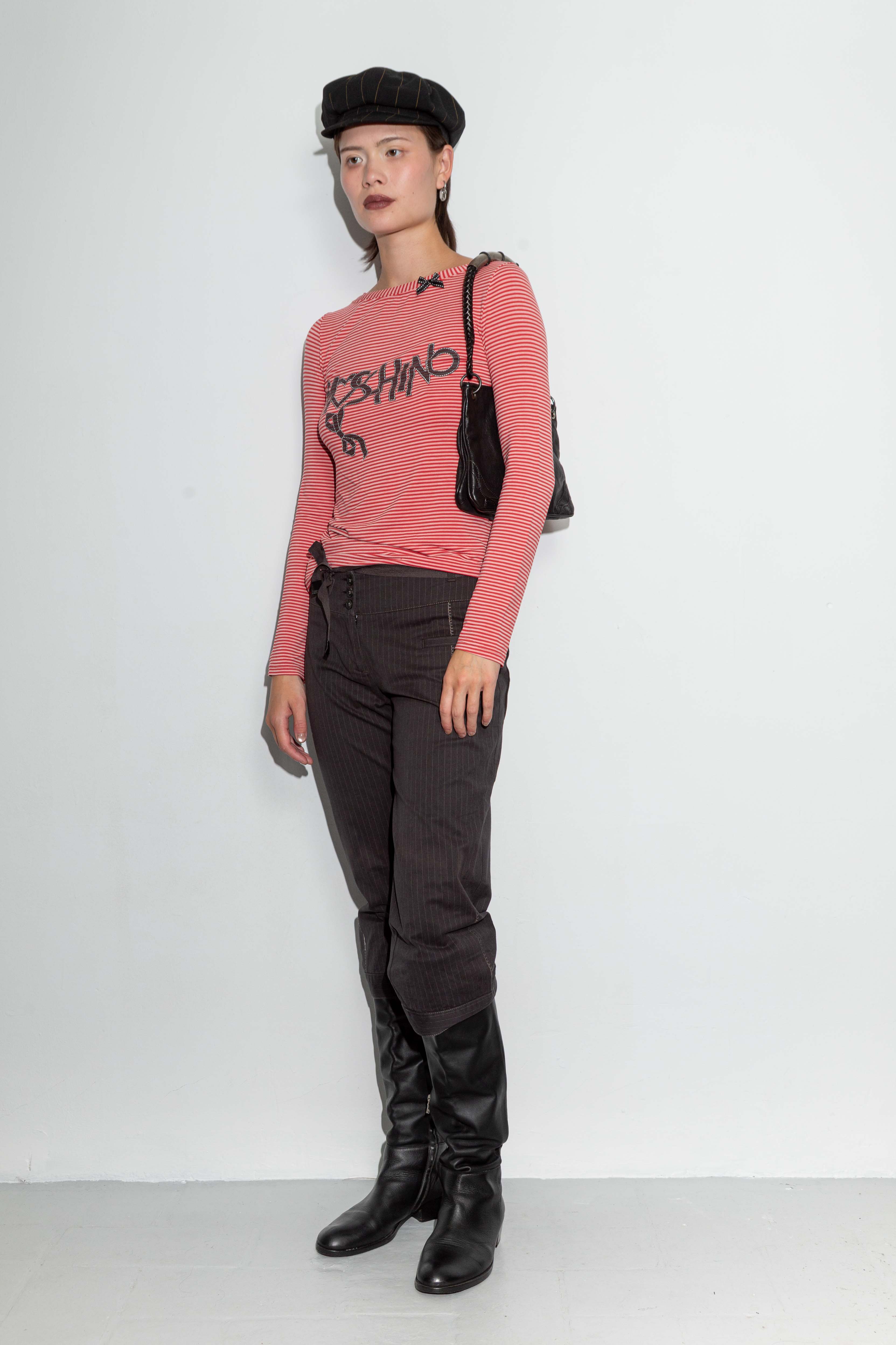 RED STRIPED BOW STRETCH TOP