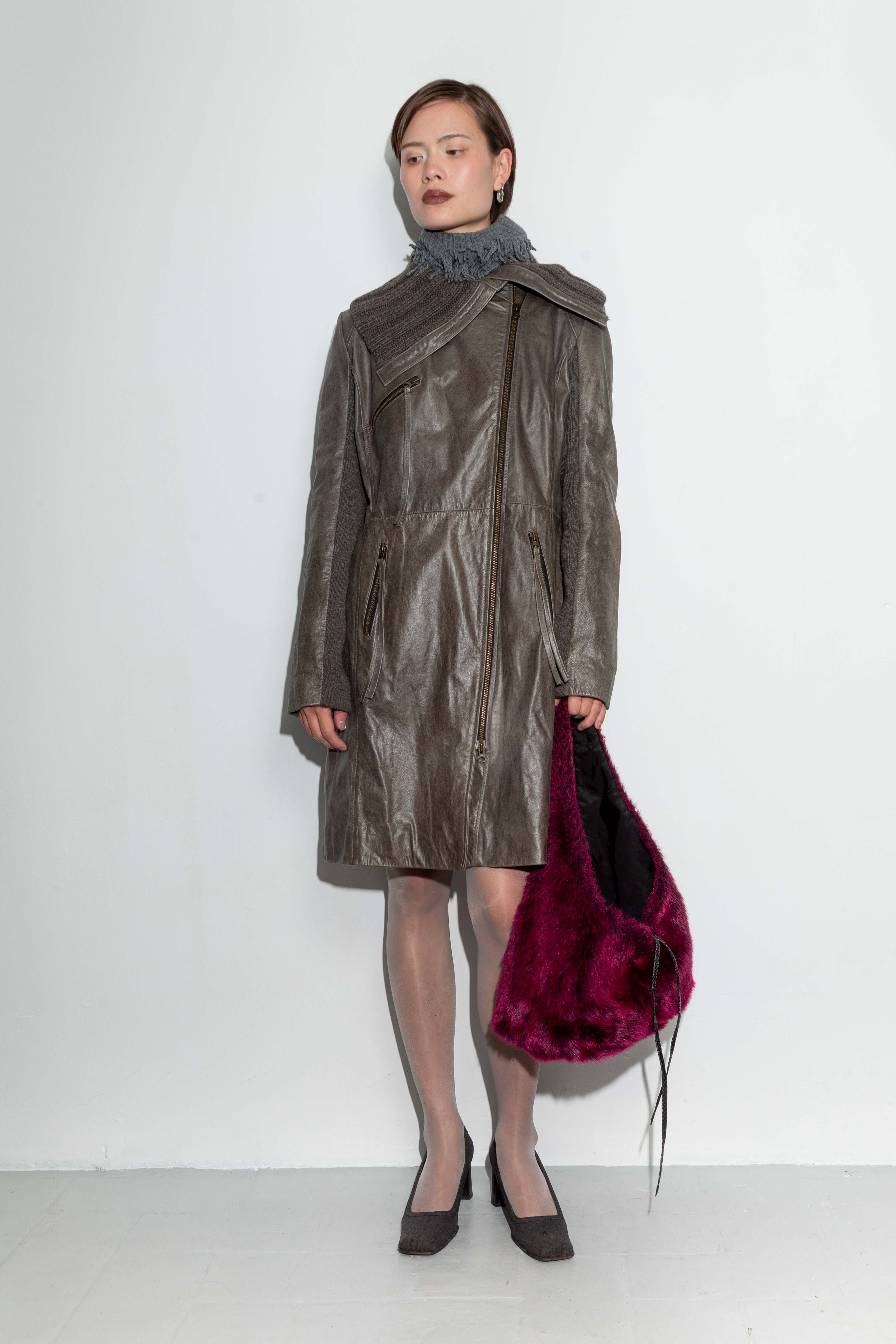 ASYMMETRIC ZIPPED TRENCH LEATHER JACKET