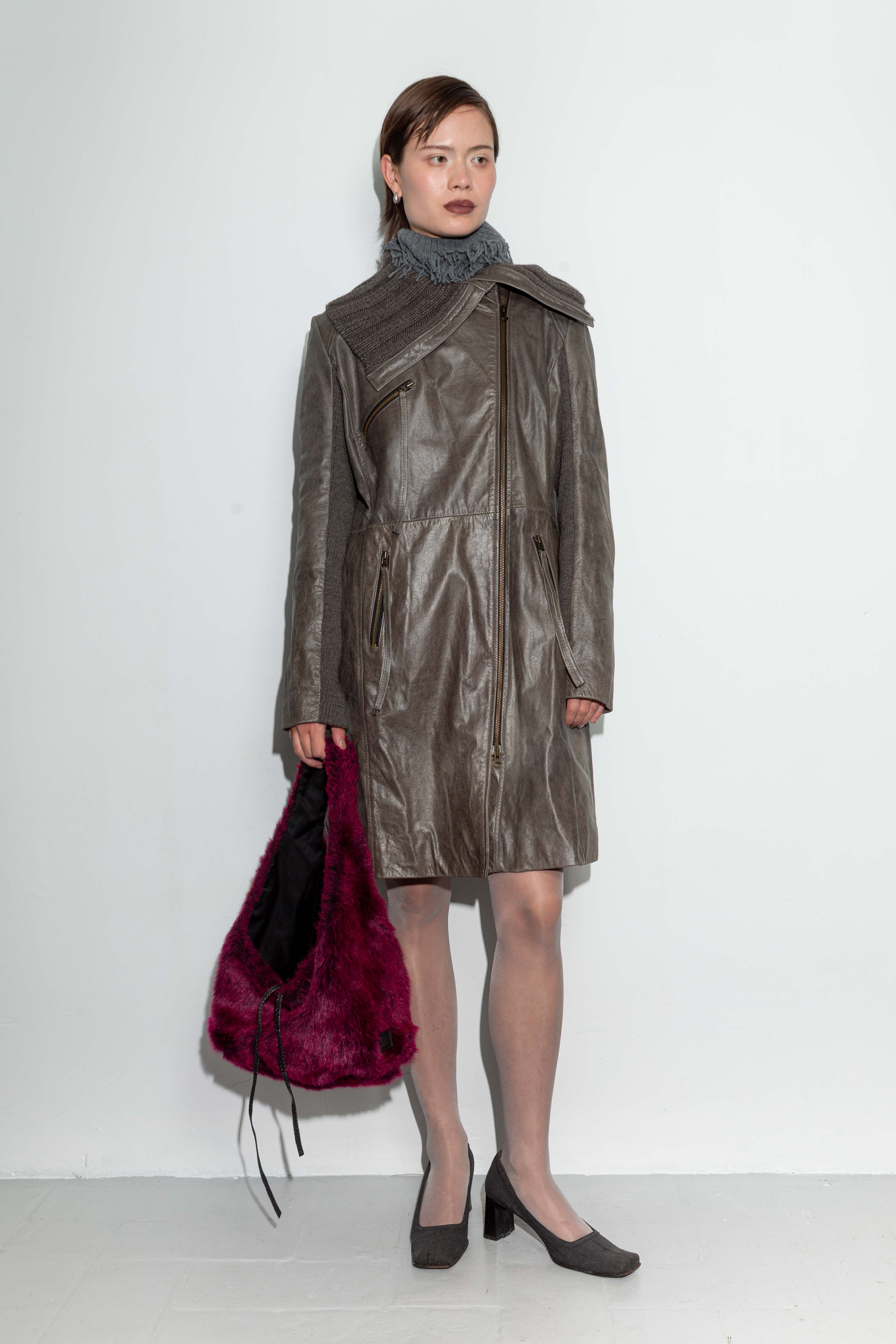 ASYMMETRIC ZIPPED TRENCH LEATHER JACKET