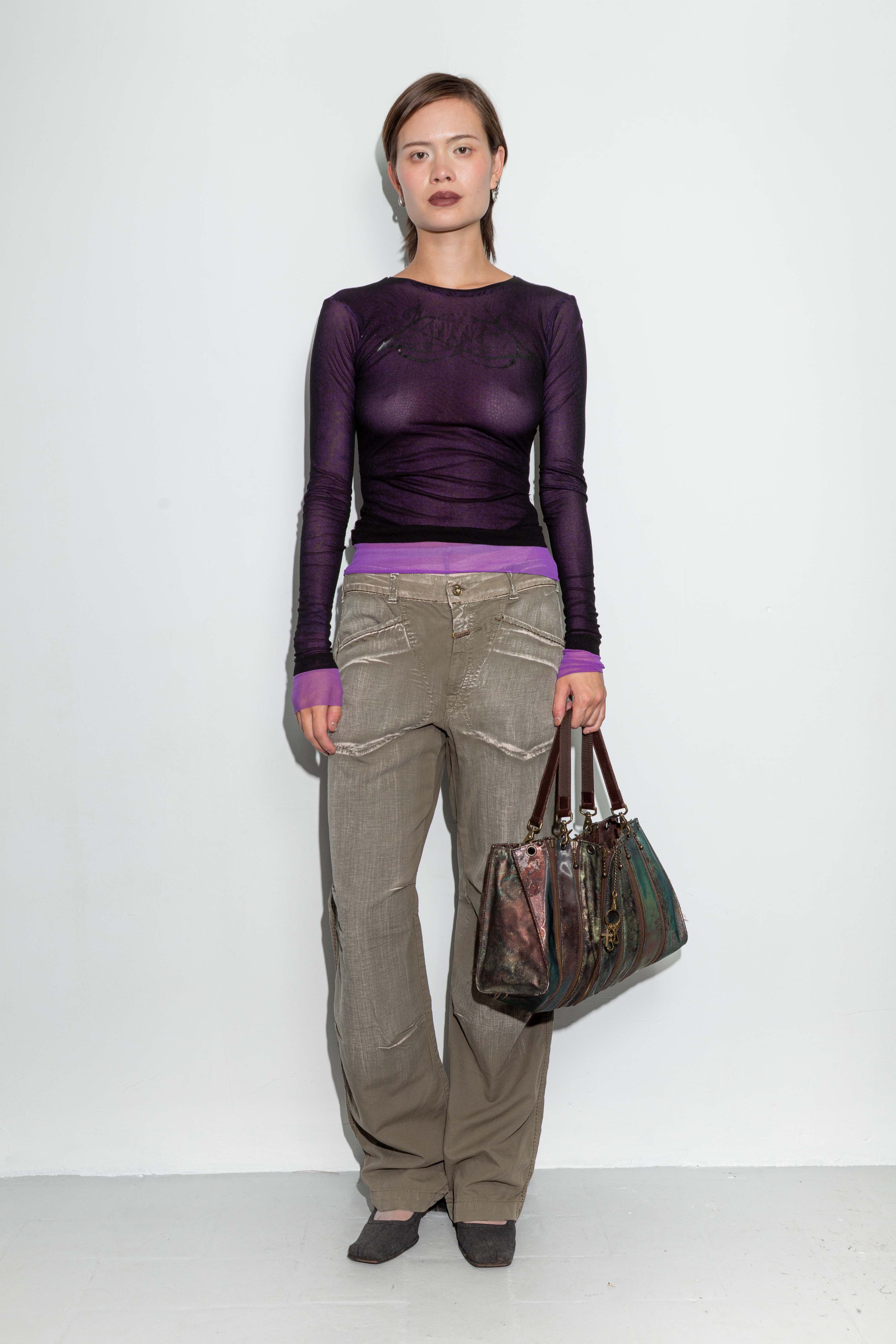 BLACK AND PURPLE MESH TOP