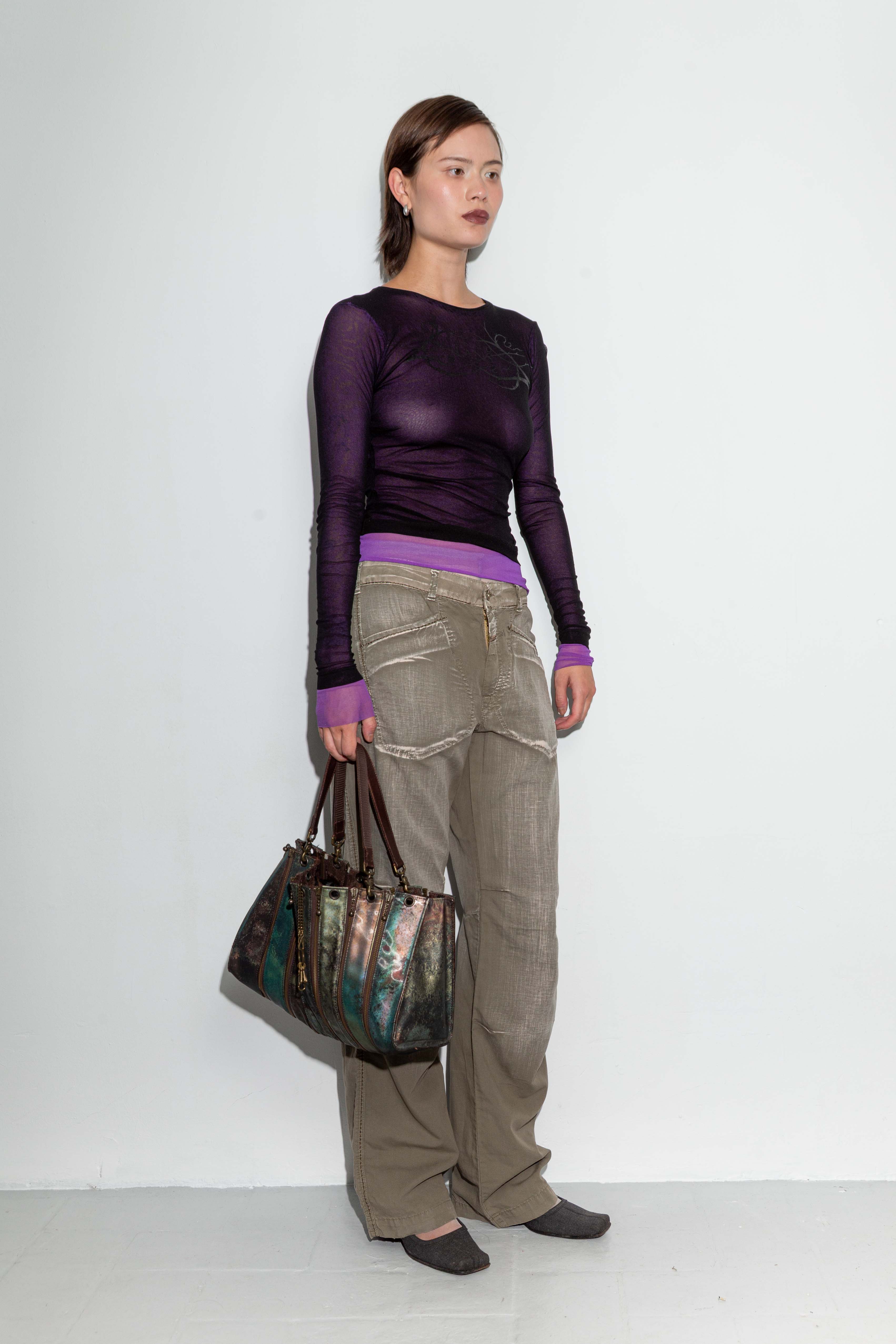 BLACK AND PURPLE MESH TOP