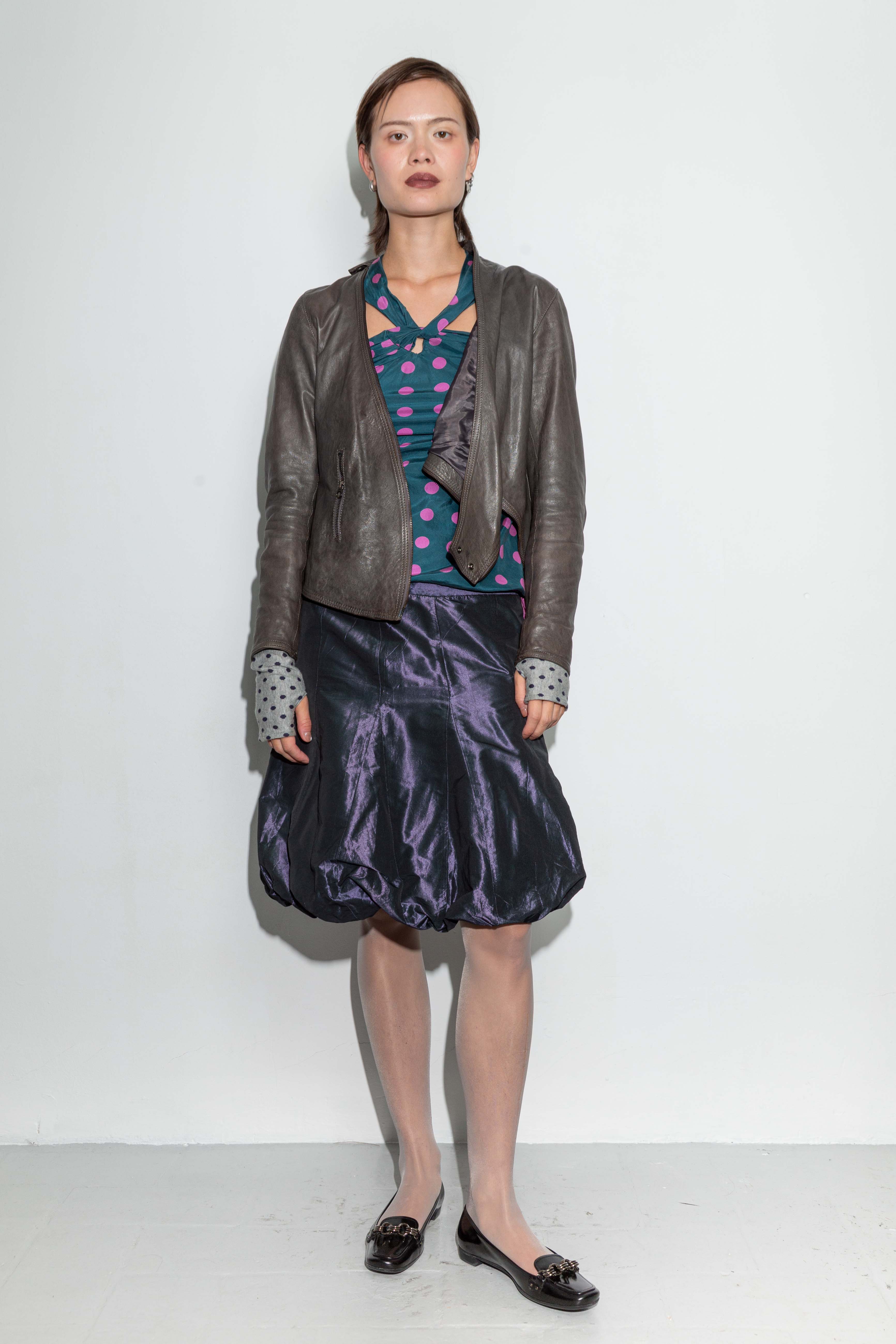 DARK GREY ASYMMETRIC DRAIPED LEATHER JACKET