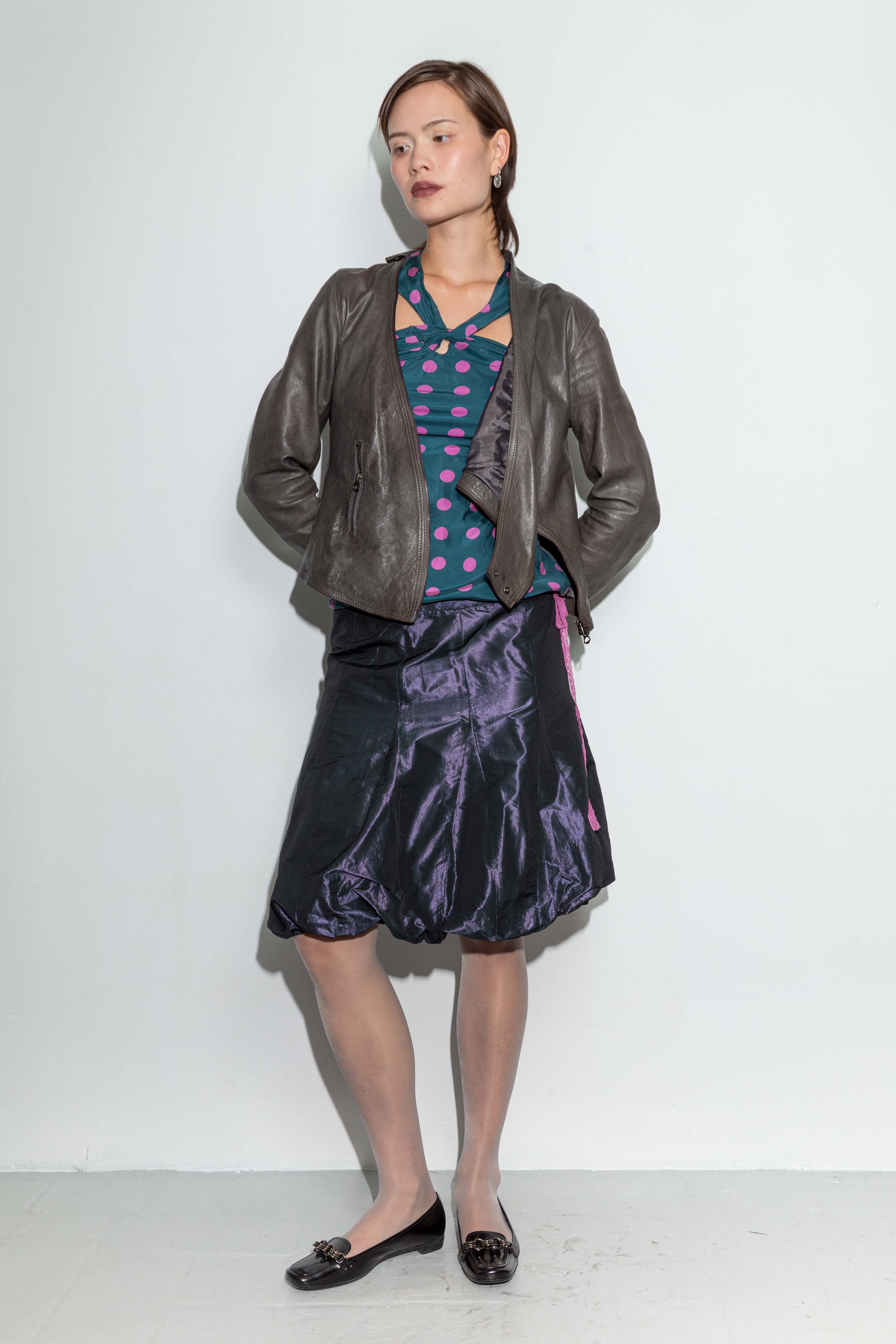 DARK GREY ASYMMETRIC DRAIPED LEATHER JACKET