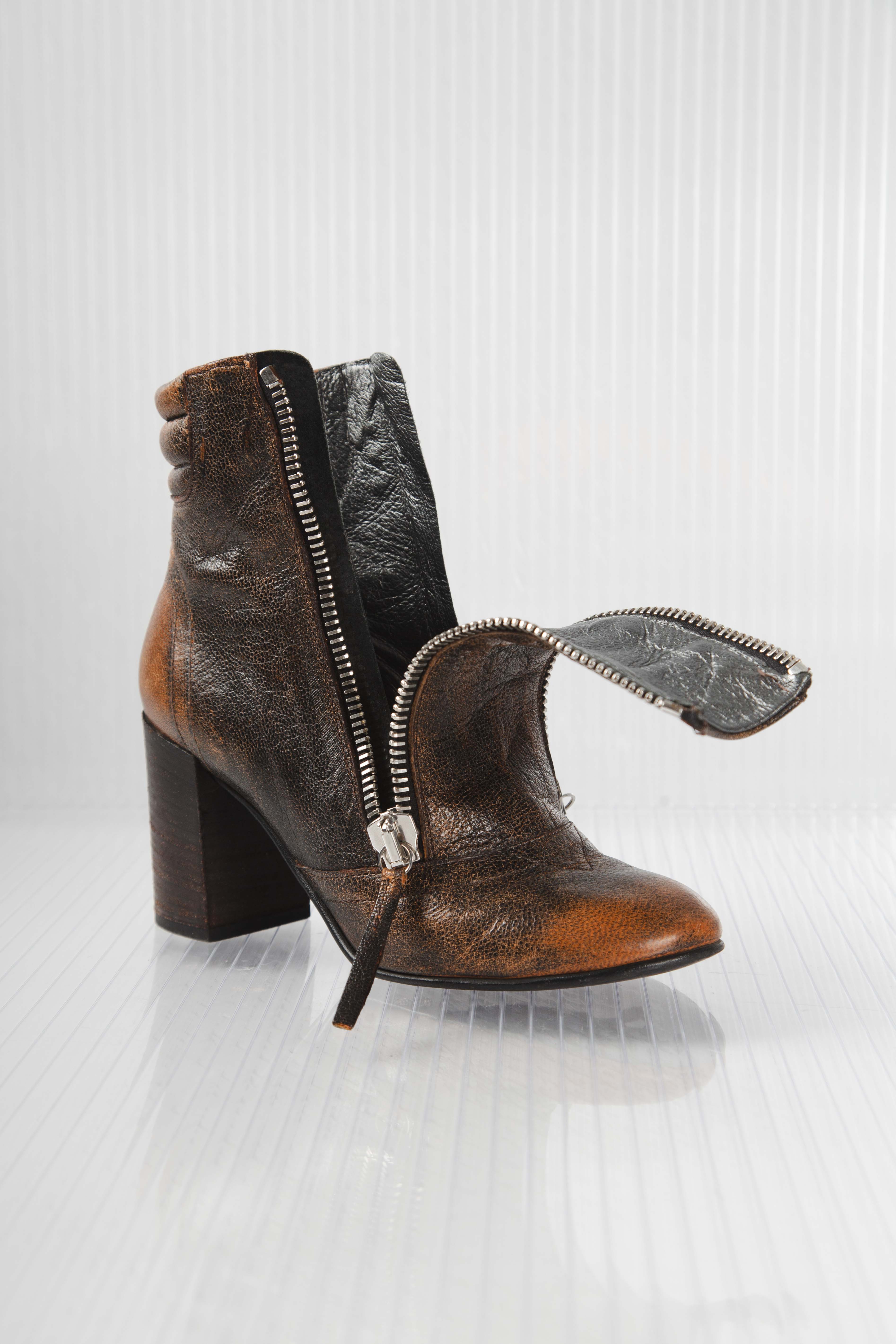 DOUBLE ZIPPER LEATHER BOOTS