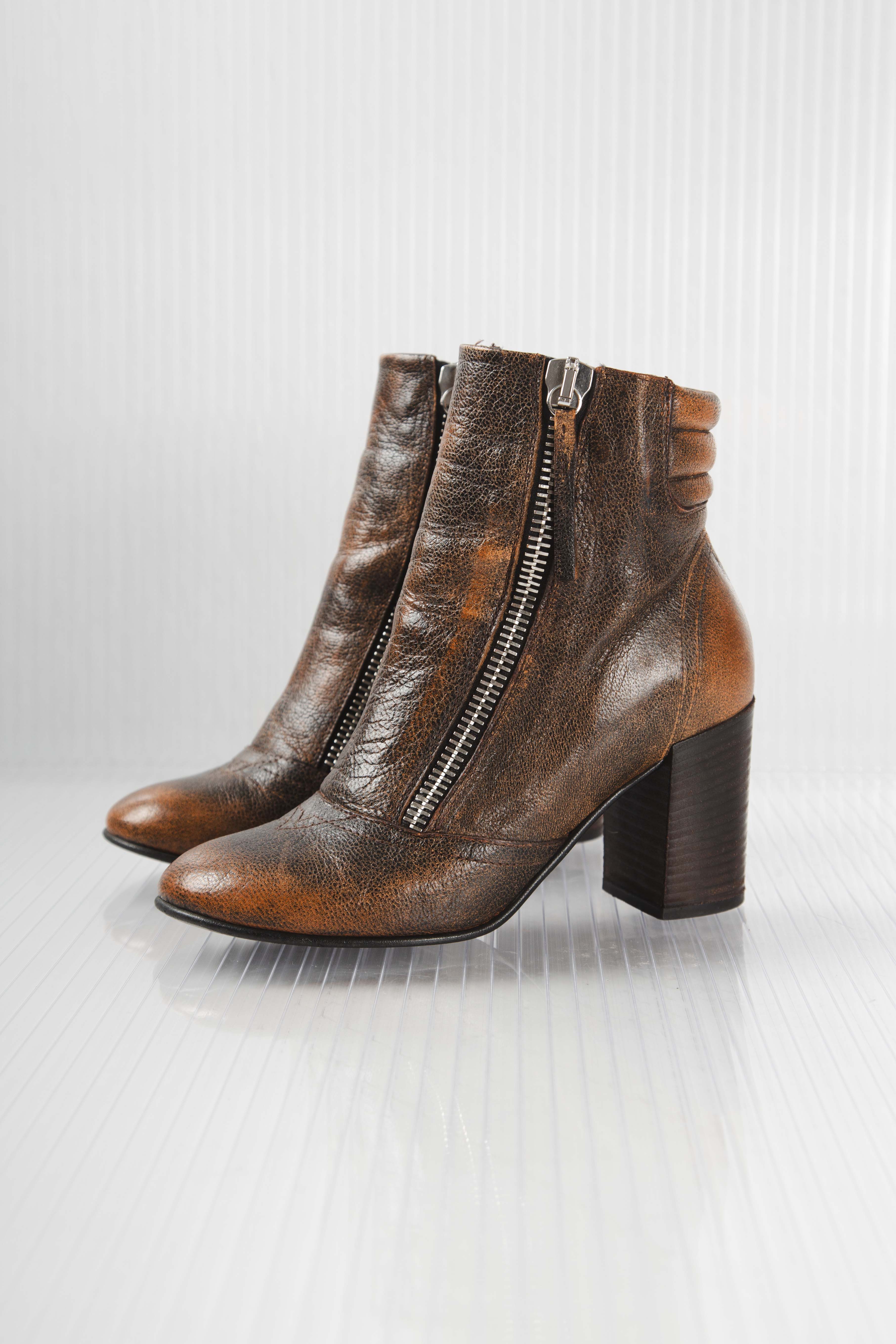 DOUBLE ZIPPER LEATHER BOOTS