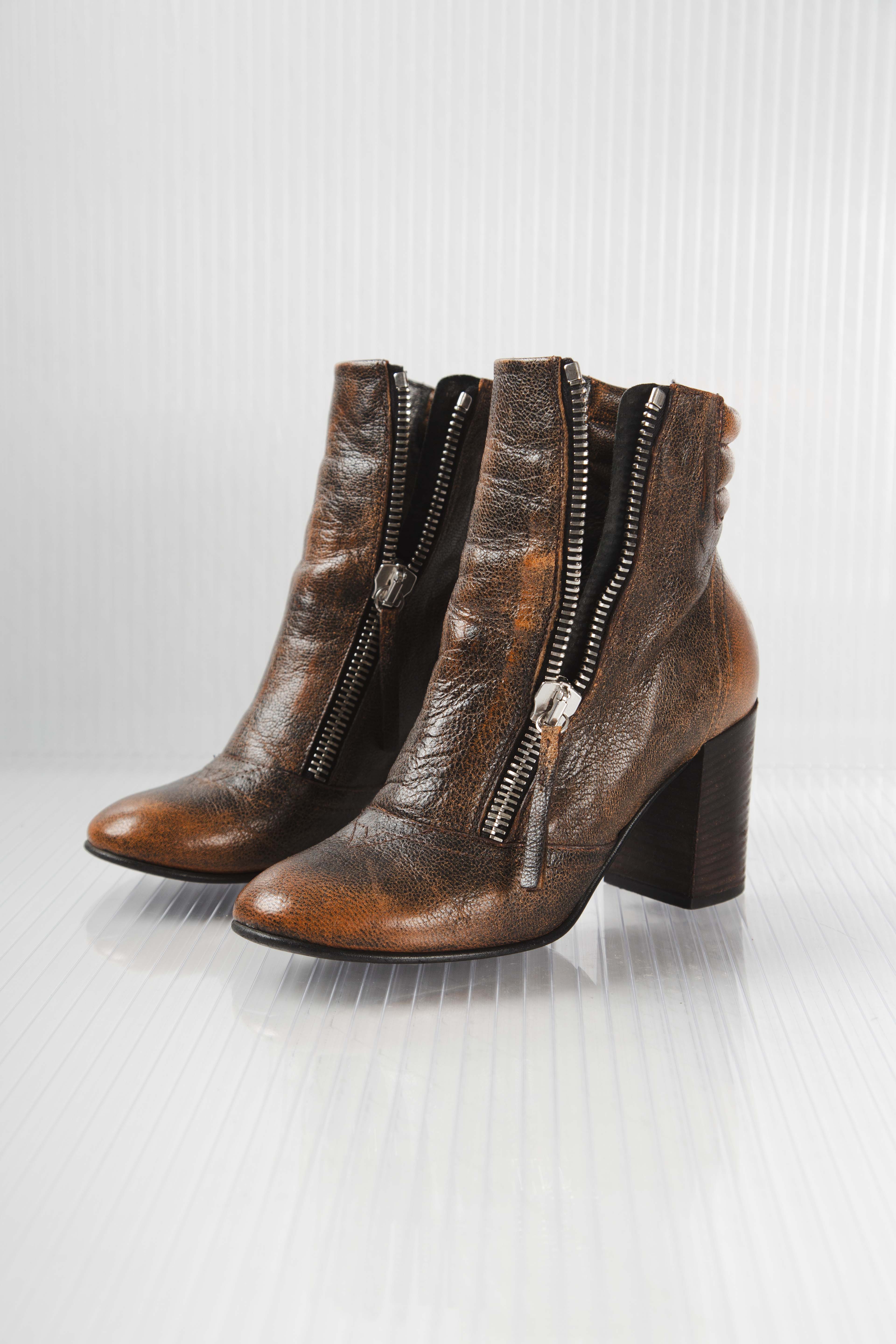 DOUBLE ZIPPER LEATHER BOOTS